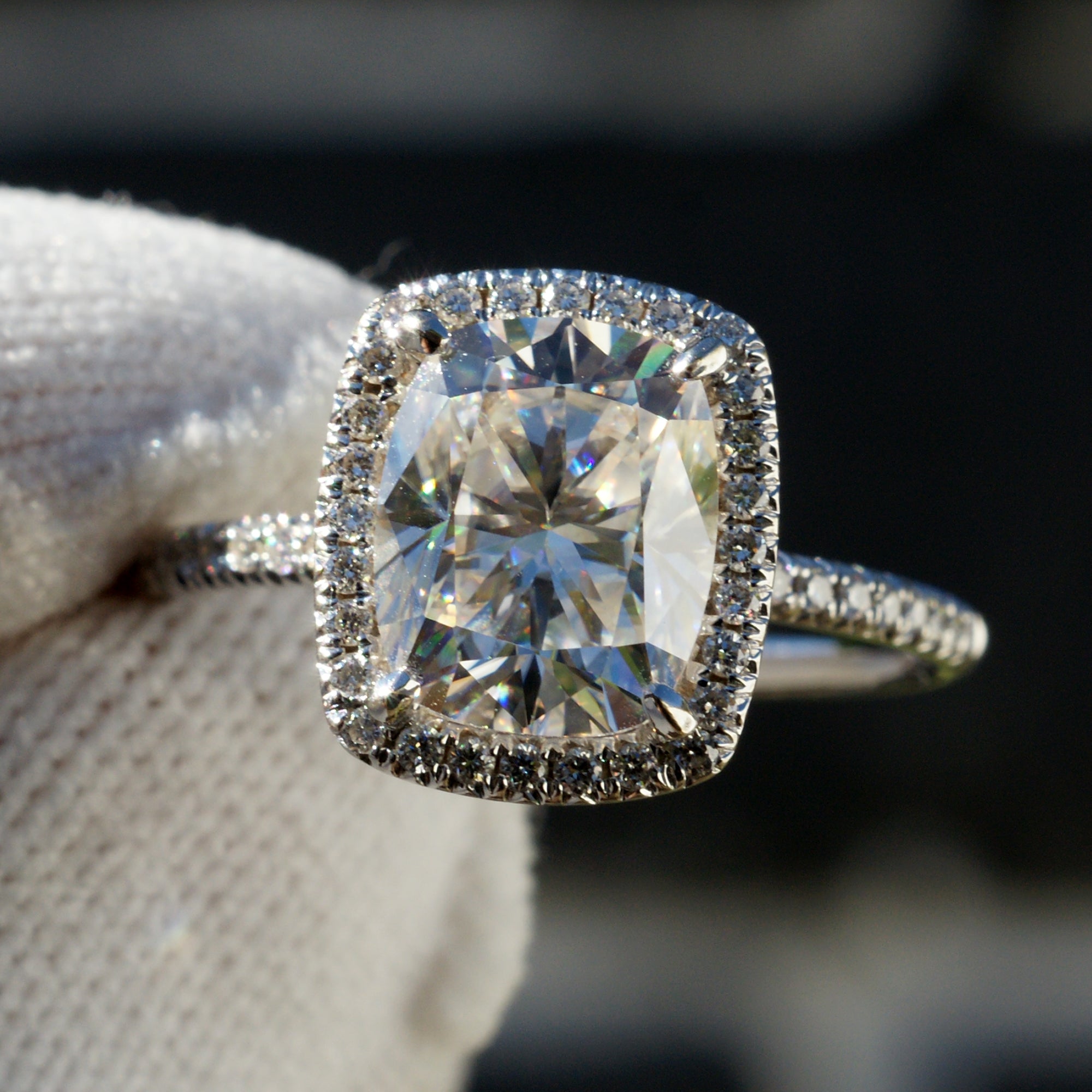 The Caitlin Square Cushion Cut Moissanite Ring 18k White Gold