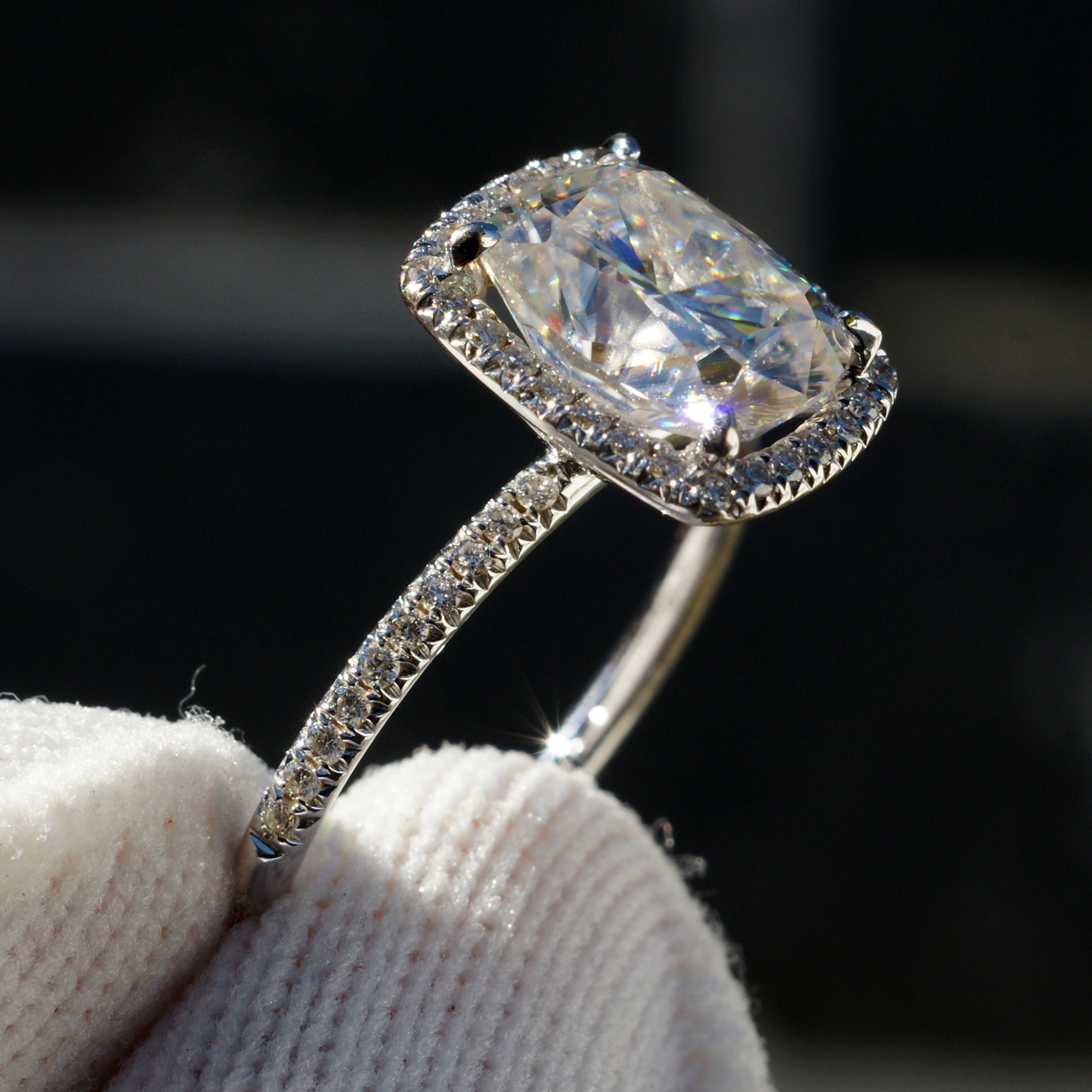 The Caitlin Square Cushion Cut Moissanite Ring 18k White Gold