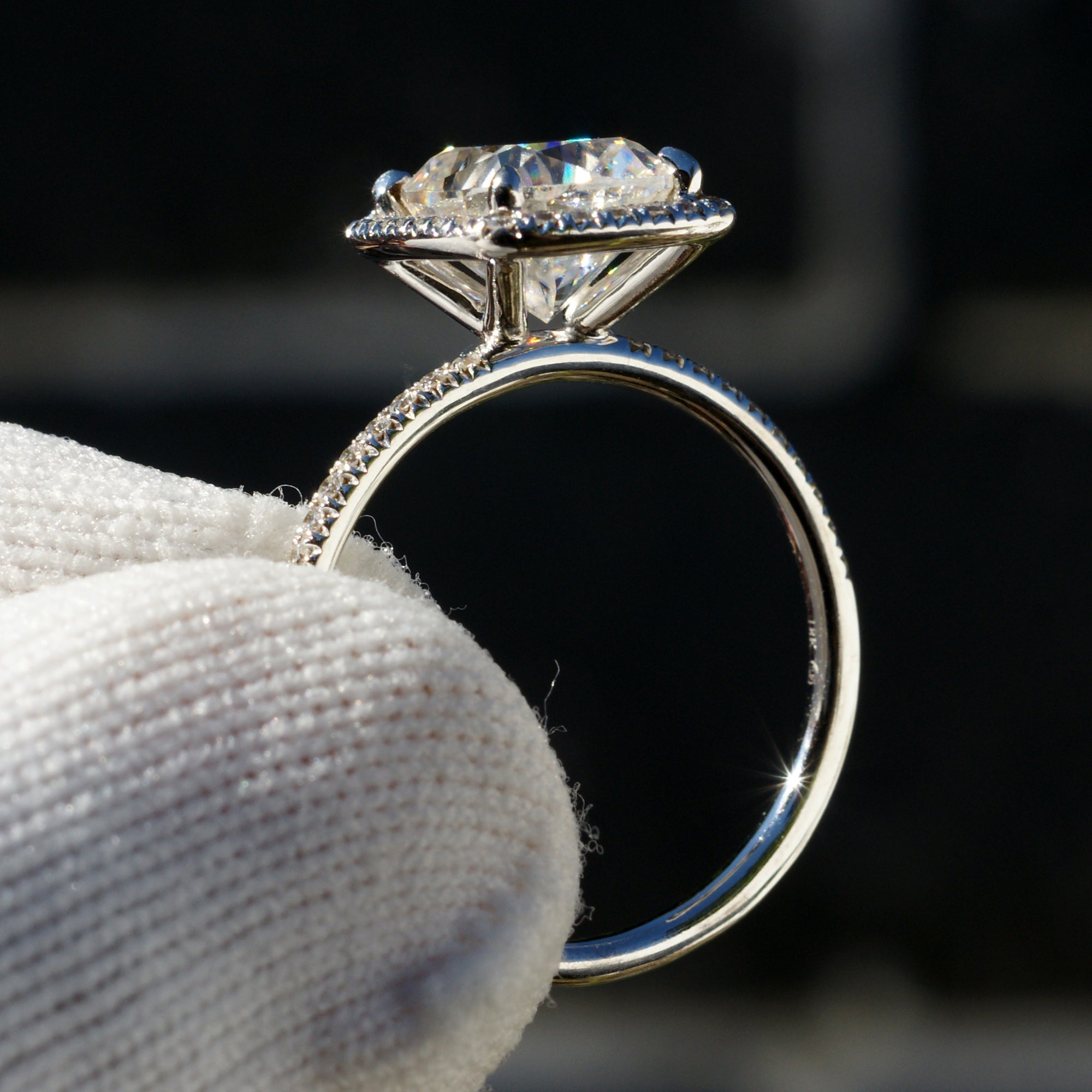 The Caitlin Cushion Moissanite 10x8mm 18k White Gold