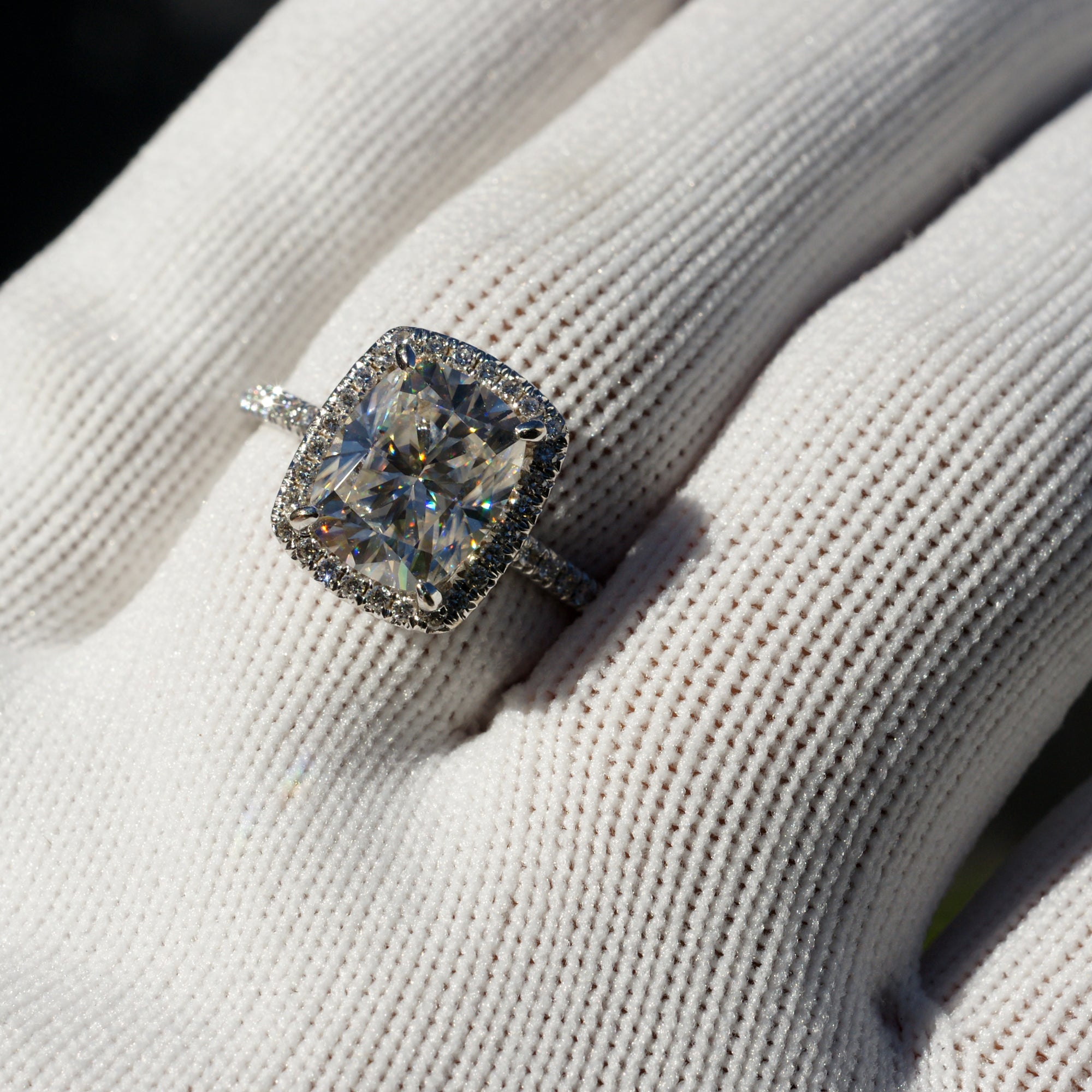 The Caitlin Cushion Moissanite 10x8mm 18k White Gold