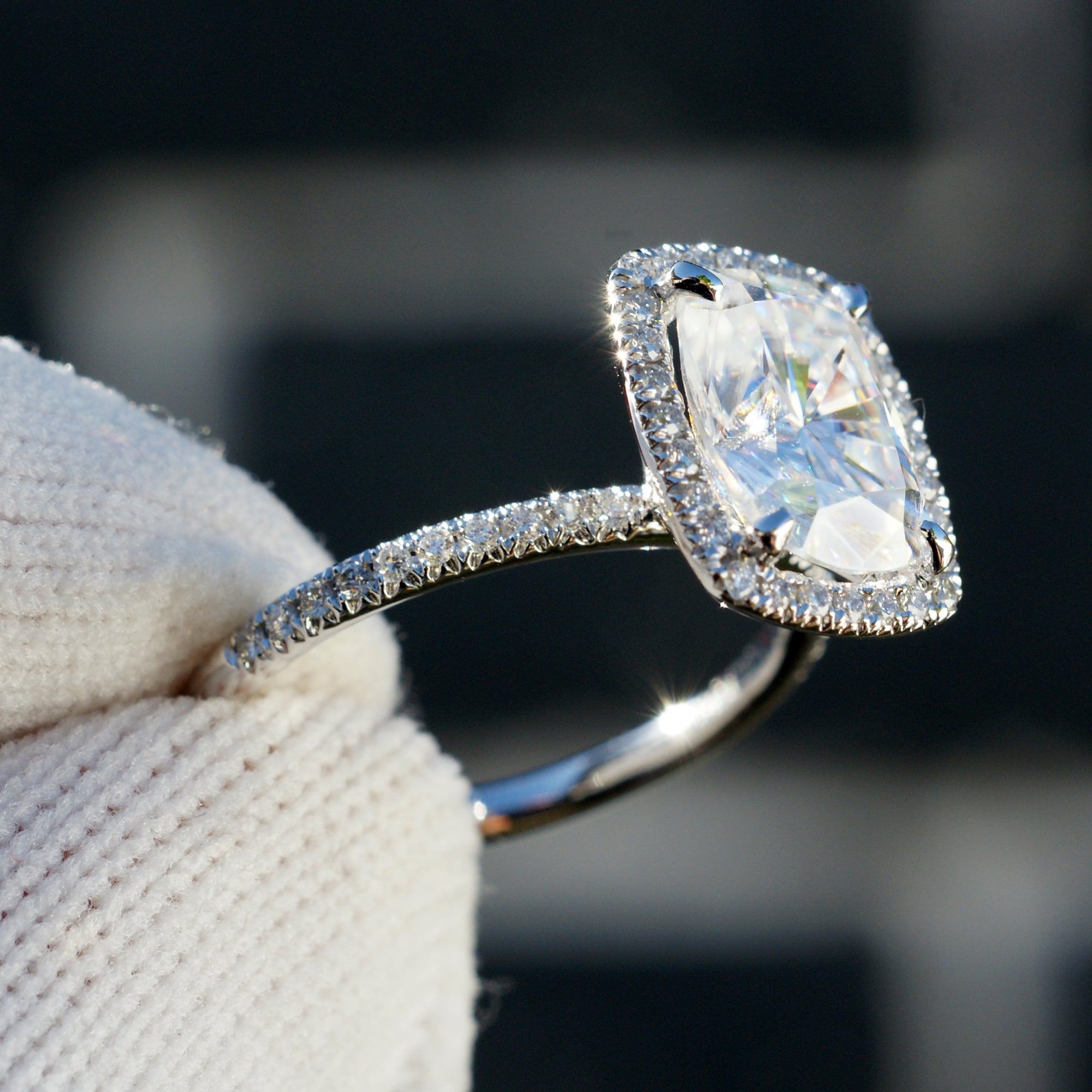 The Caitlin Cushion Moissanite 10x8mm Platinum