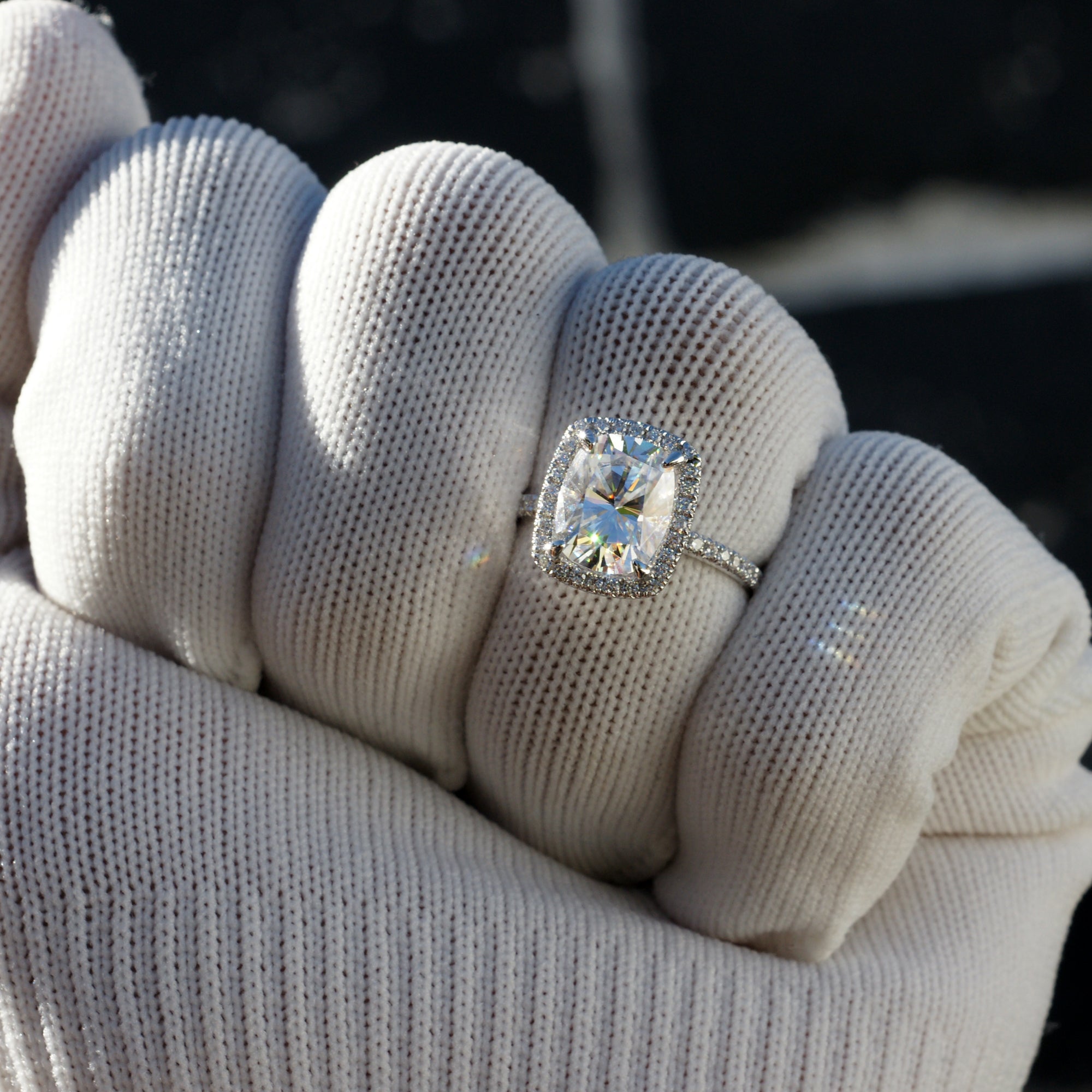 The Caitlin Cushion Moissanite 10x8mm Platinum