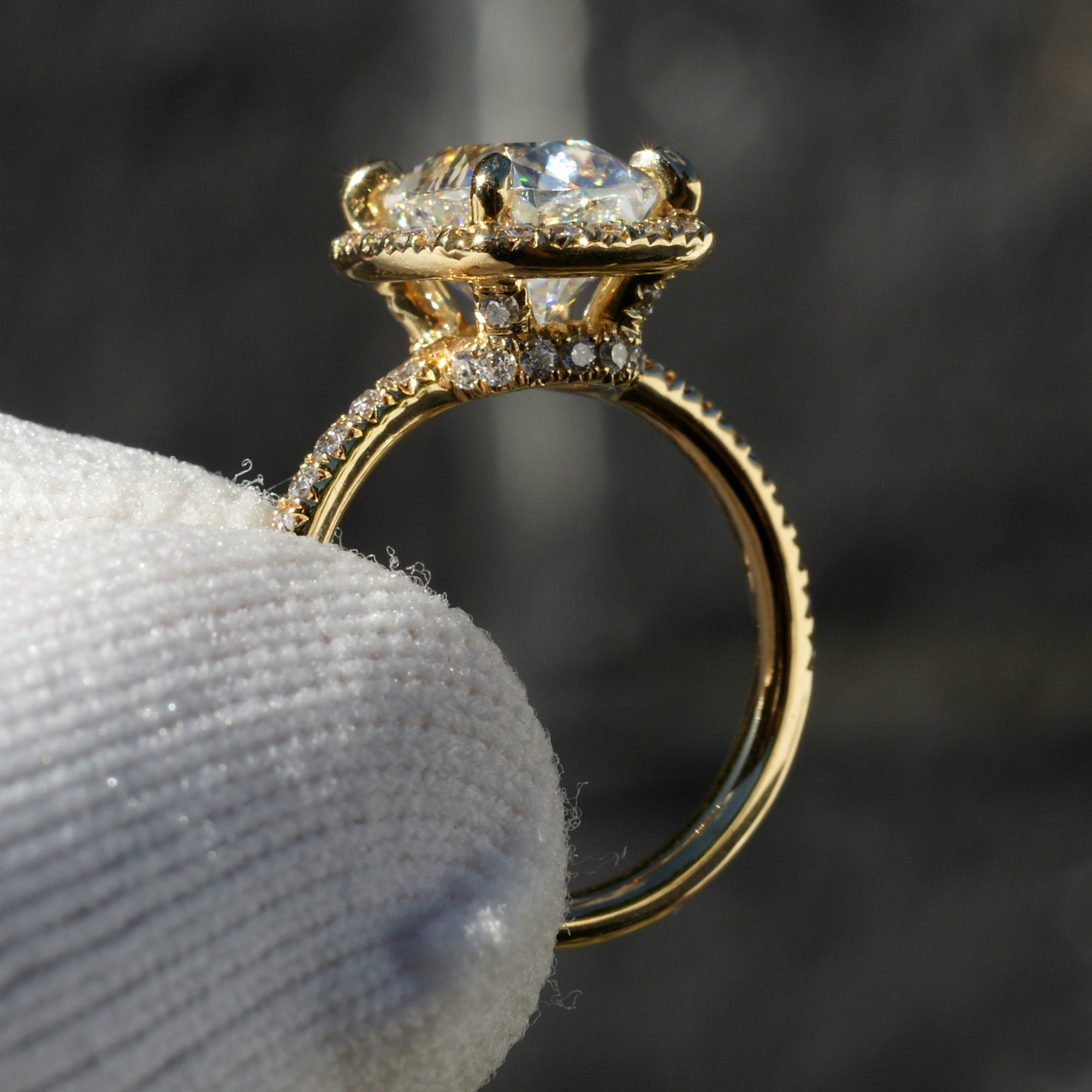 Cushion Moissanite Wedding Set 18k Yellow Gold 9x7mm - The Drenched Ring