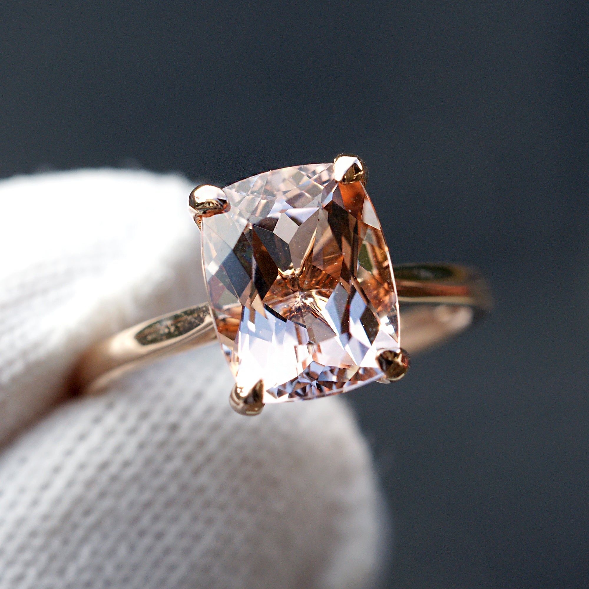 Cushion Morganite Engagement Ring Rose Gold Solitaire