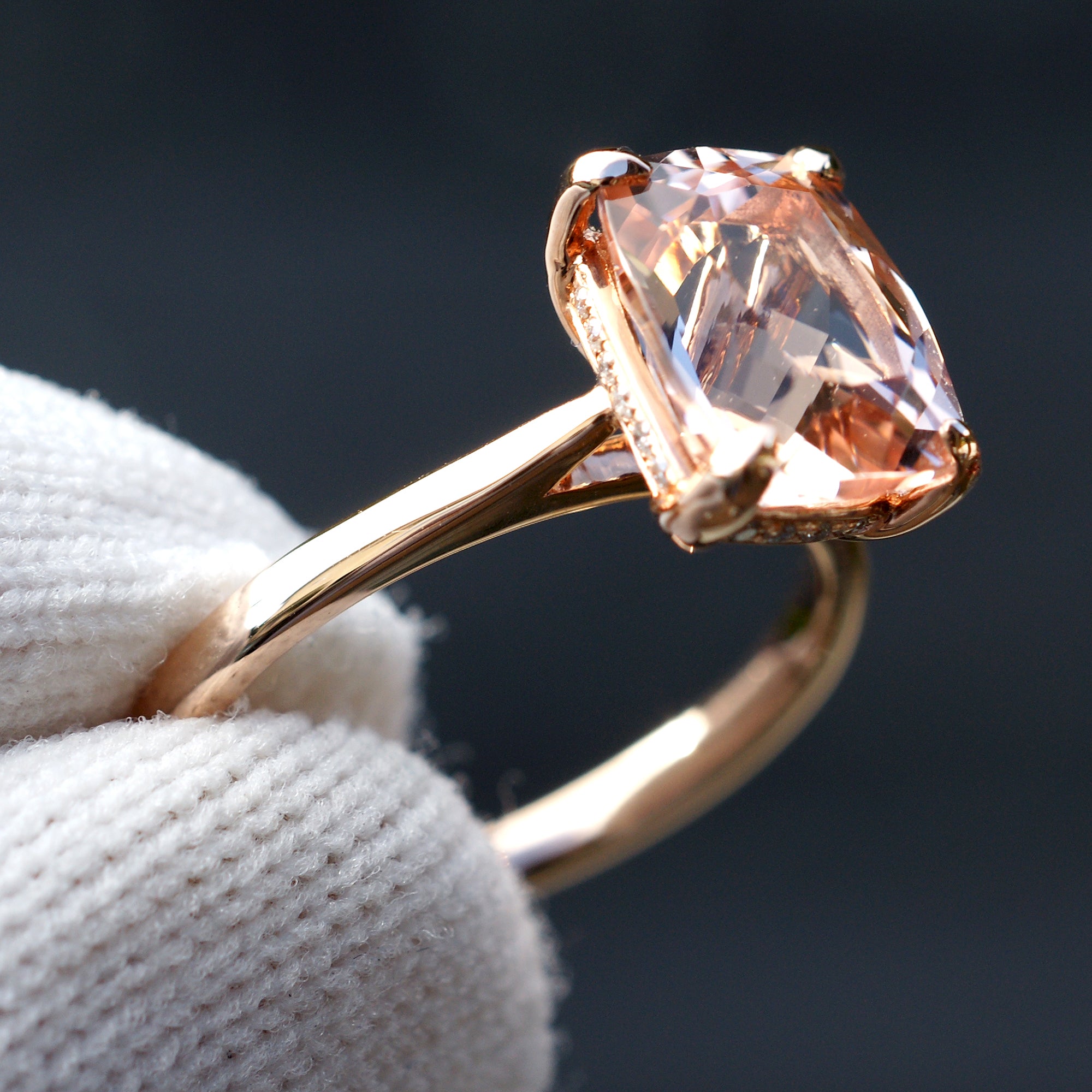 Cushion Morganite Engagement Ring Rose Gold Solitaire