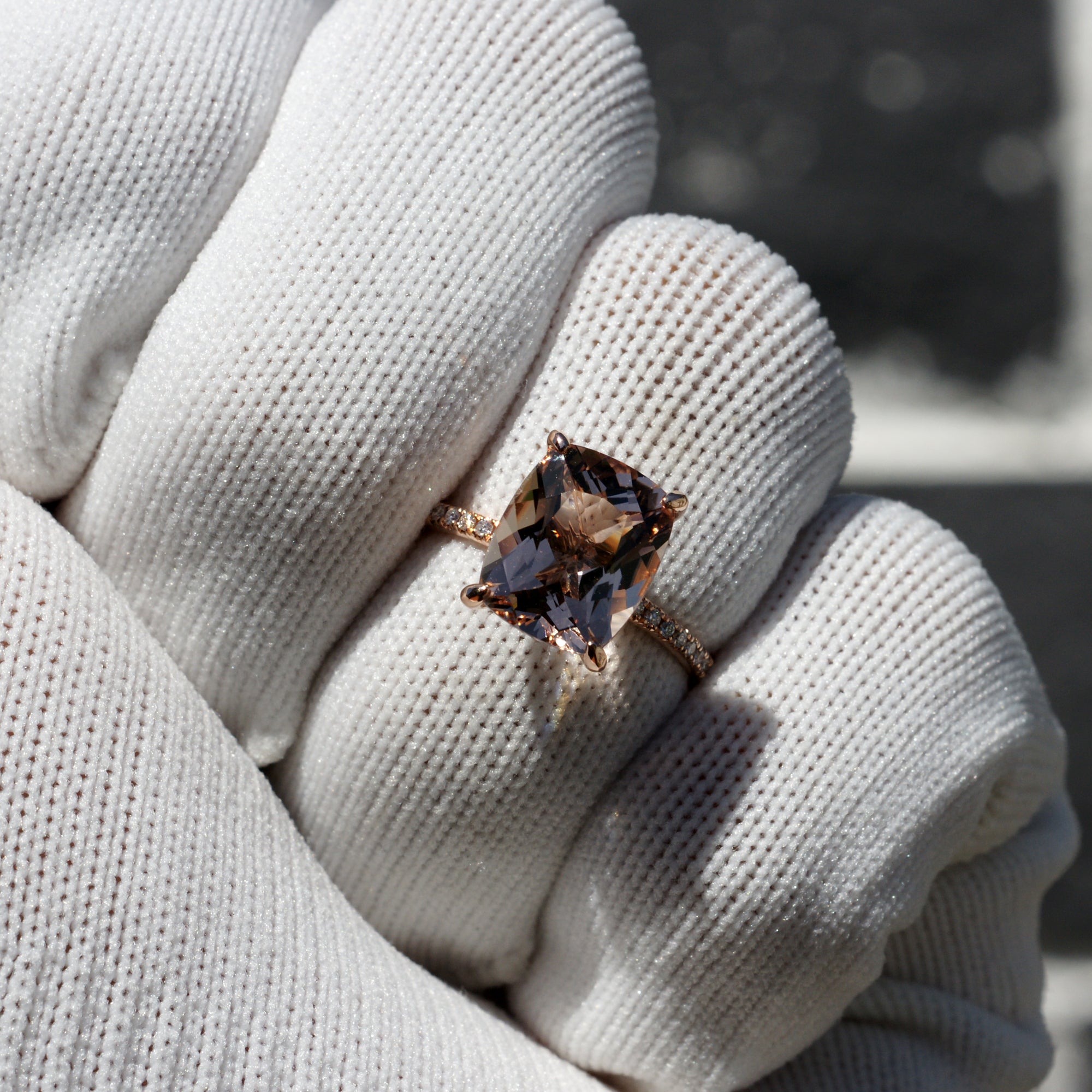 The Ava Cushion Morganite Ring 11x9mm 14k Rose Gold (1.5mm band)