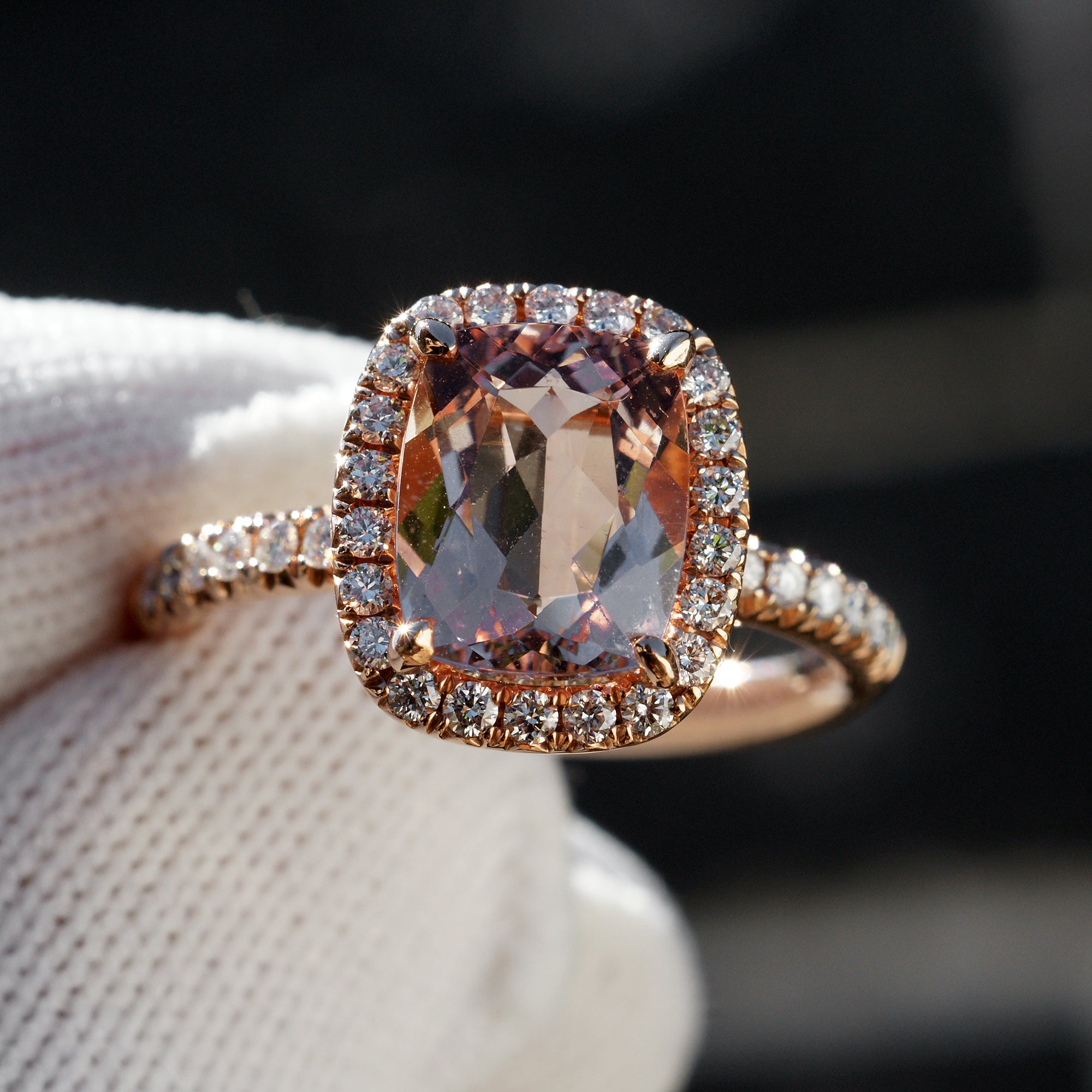 The Drenched Cushion Morganite Wedding Set 3 Rings