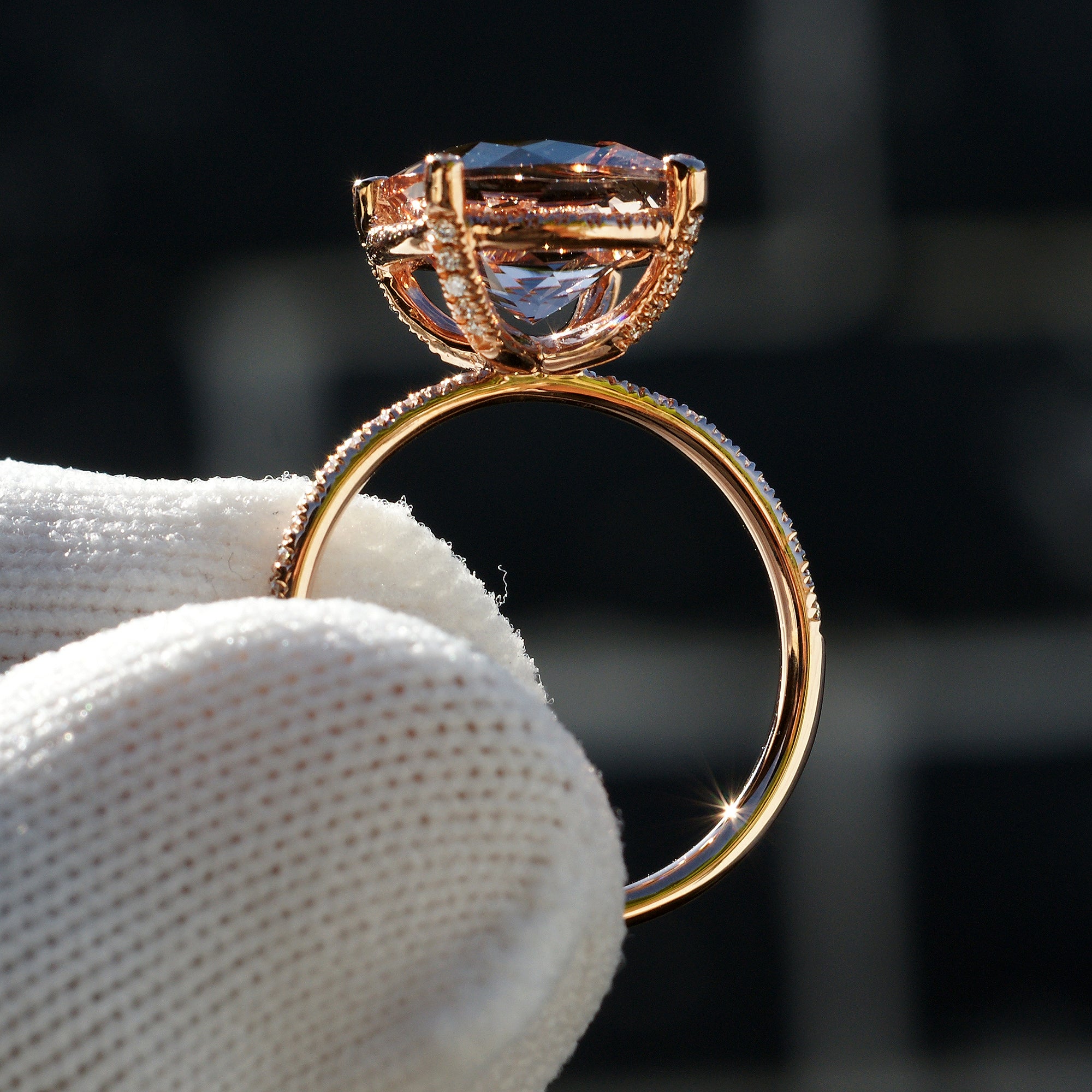 The Desiree Cushion Morganite Ring 10mm 14k Rose Gold