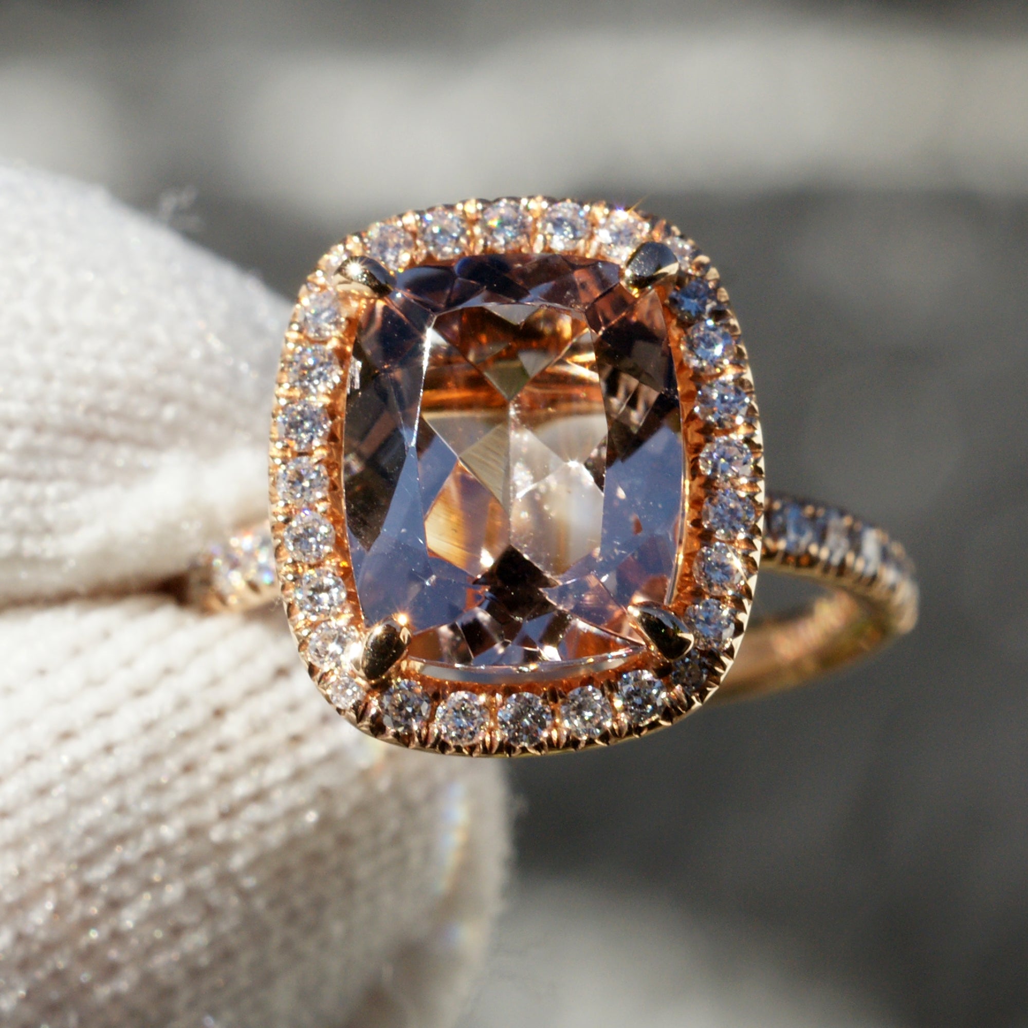 Cushion Morganite Ring 14k Rose Gold 10x8mm - The Drenched