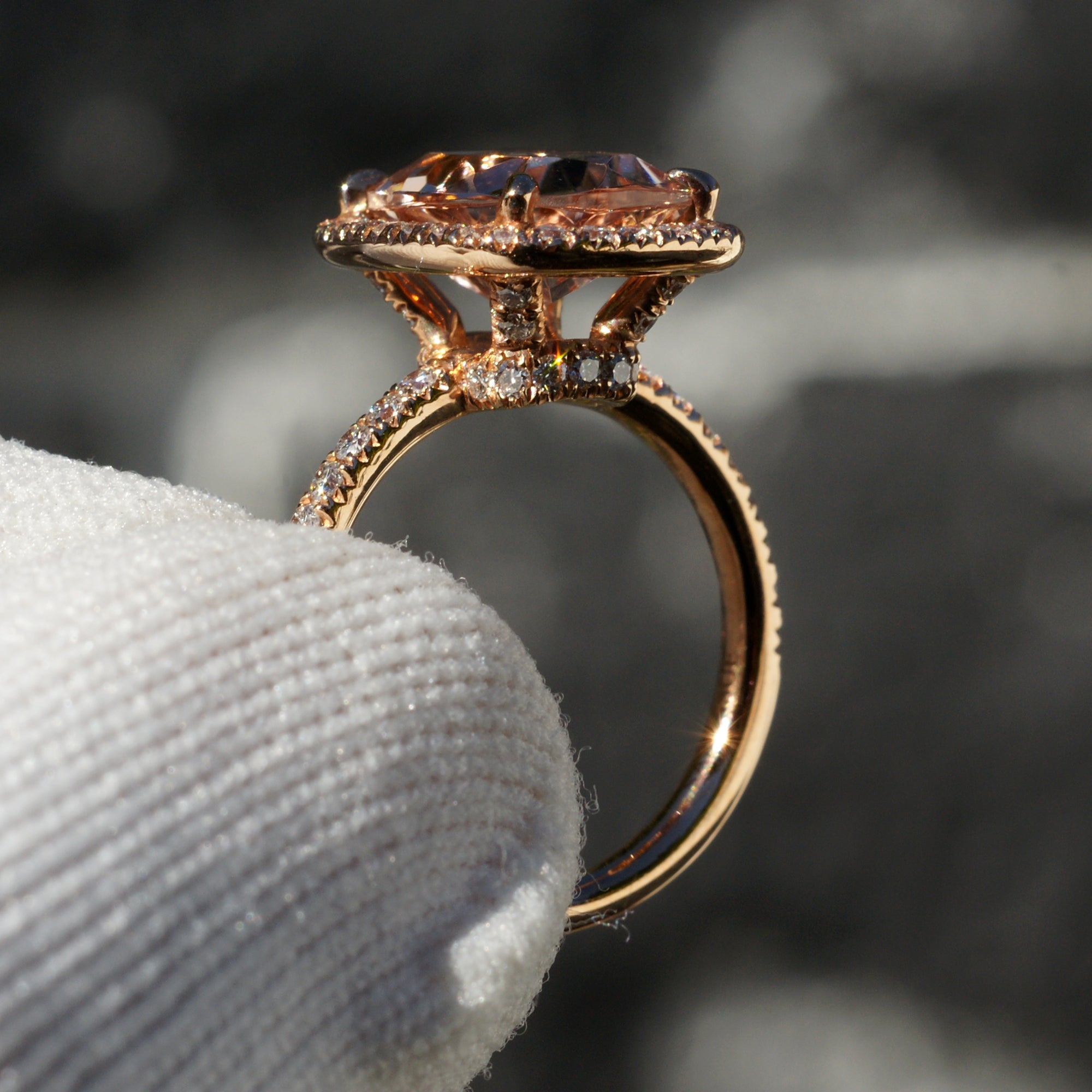 Cushion Morganite Ring 14k Rose Gold 10x8mm - The Drenched
