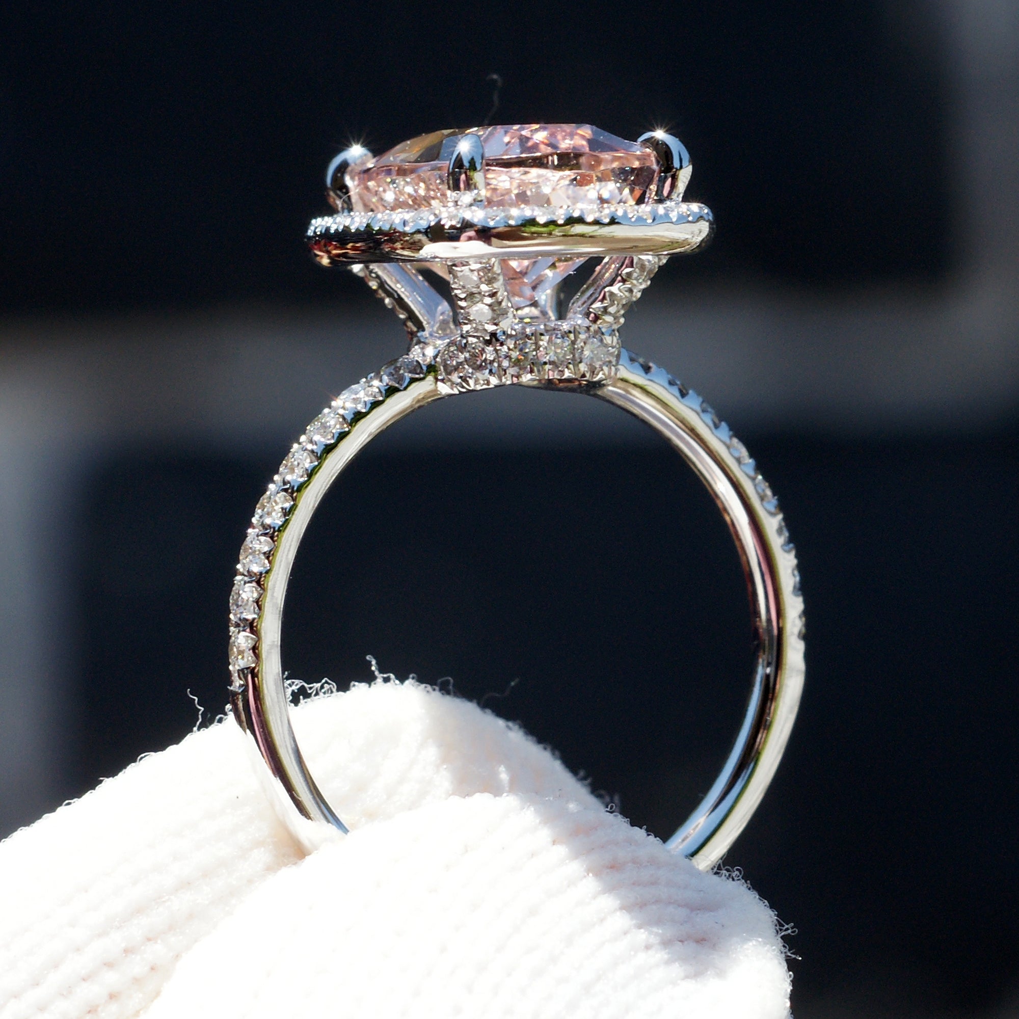 The Drenched Cushion Morganite Ring 18k White Gold 10x8mm