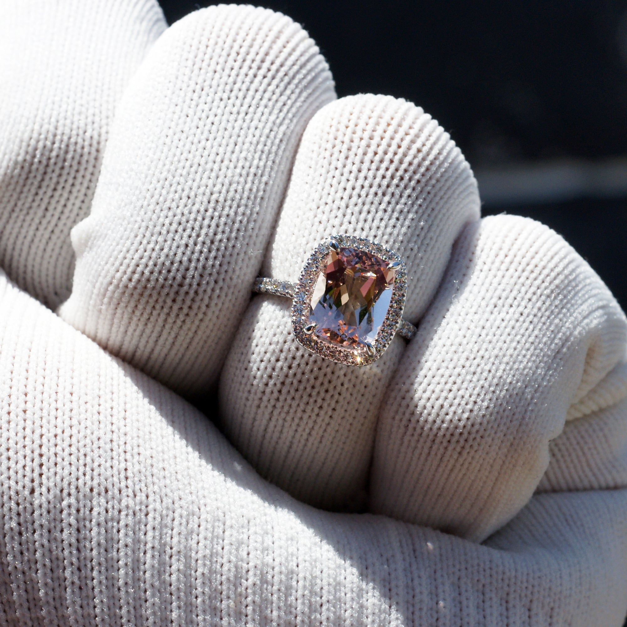 The Drenched Cushion Morganite Ring 18k White Gold 10x8mm