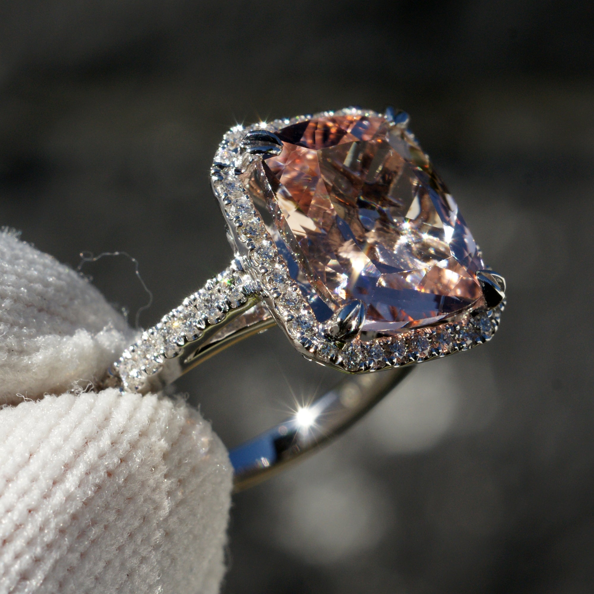 The Signature Cushion Morganite Ring 11x9mm 18k White Gold