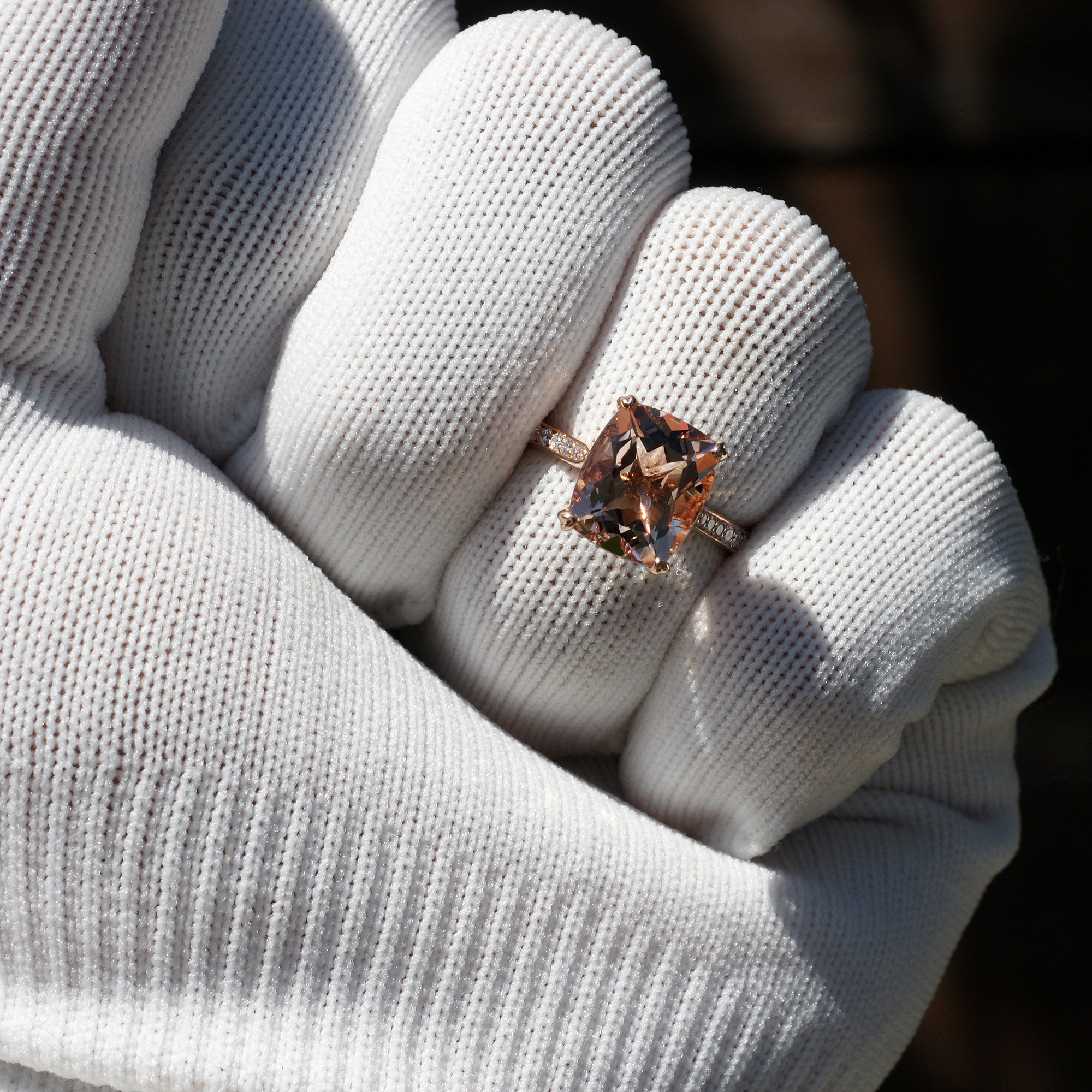 The Emily Cushion Morganite Ring 11x9mm 14k Rose Gold Band & Crown