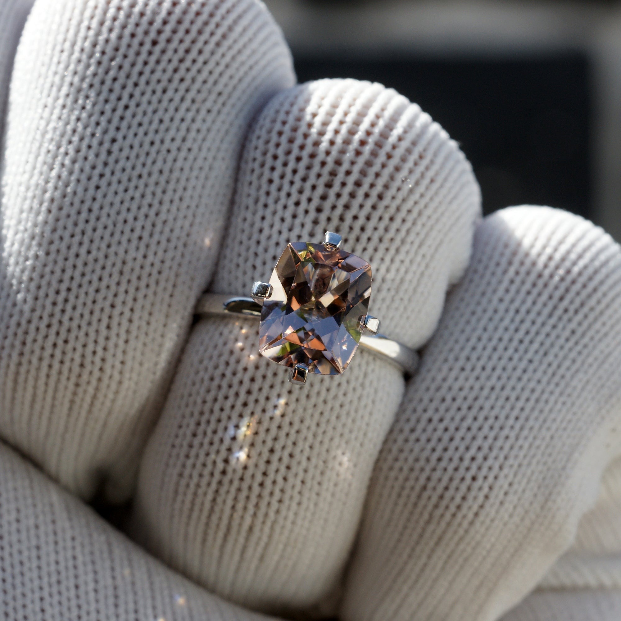 The Adeline Cushion Morganite 10x8mm Platinum