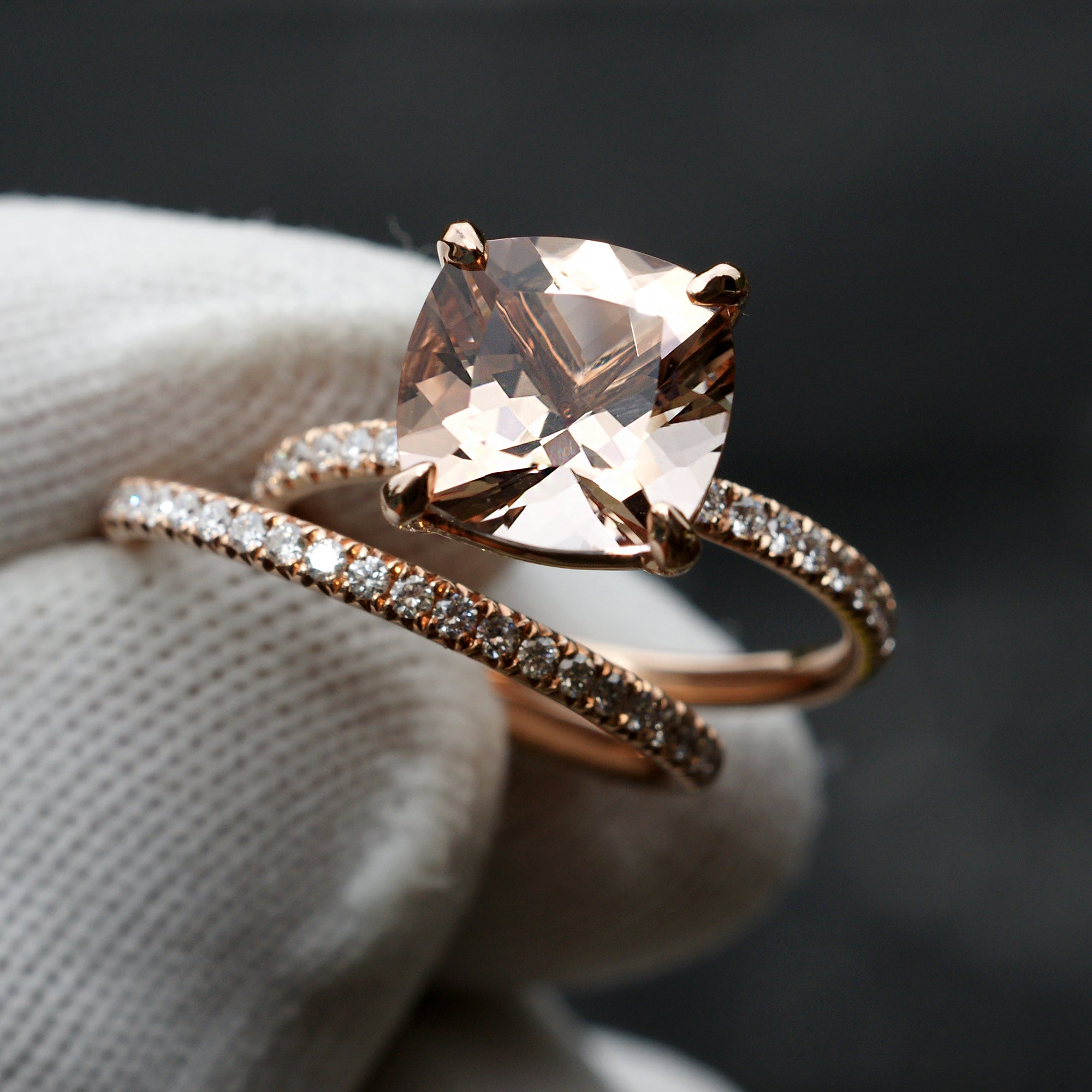 Rose Gold Square Cut Wedding Ring Sets Fashion 18K Rose Gold