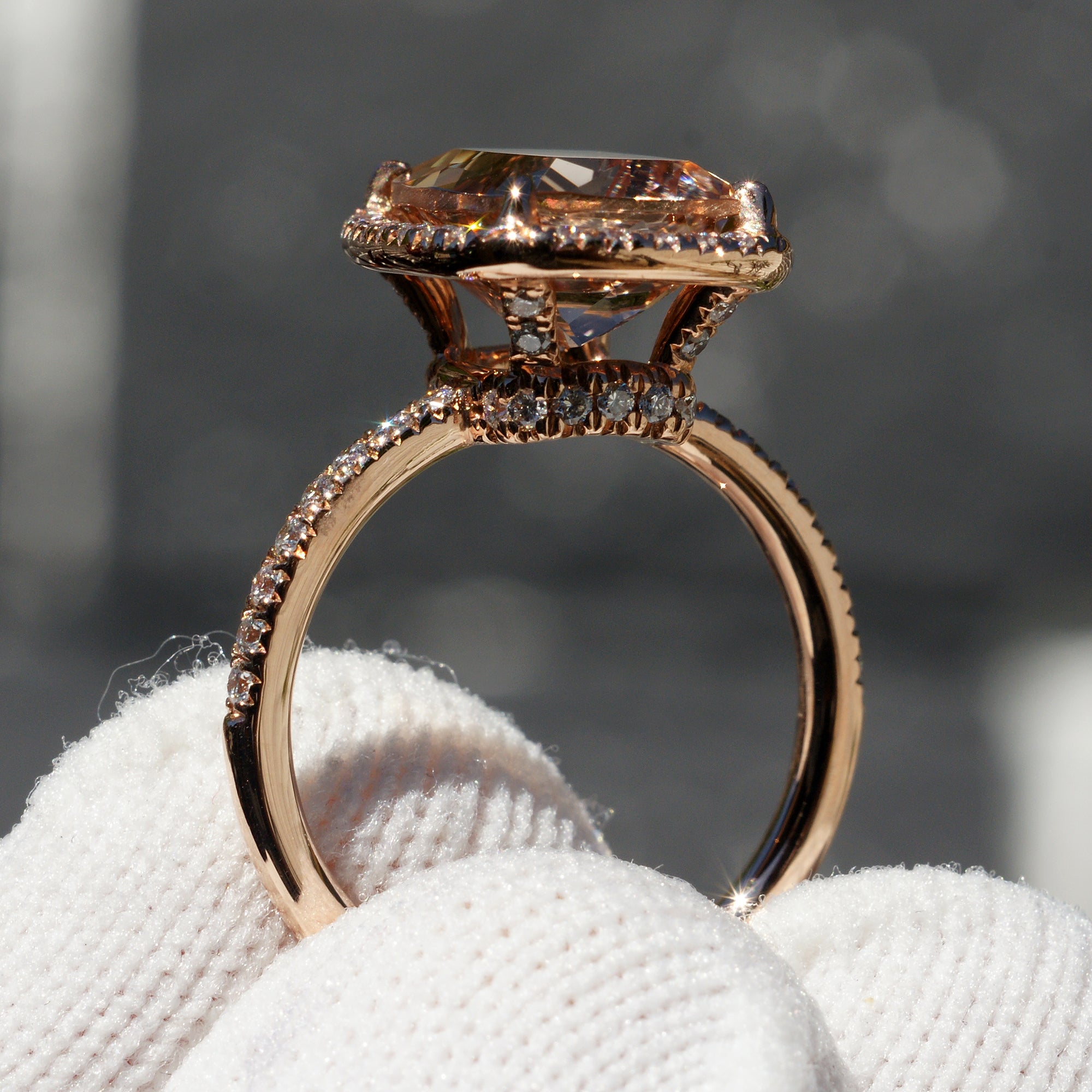 Cushion Morganite Ring 14k Rose Gold 11x9mm - The Drenched