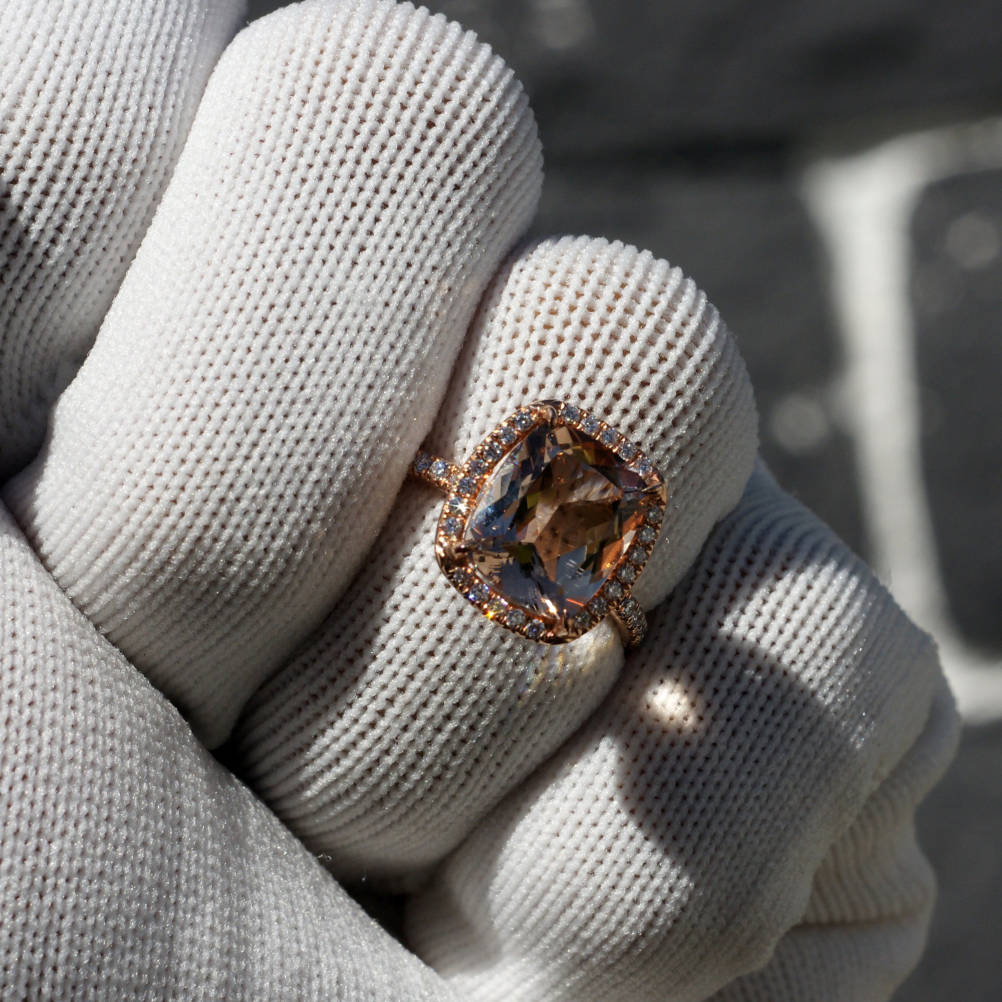 Cushion Morganite Ring 14k Rose Gold 11x9mm - The Drenched