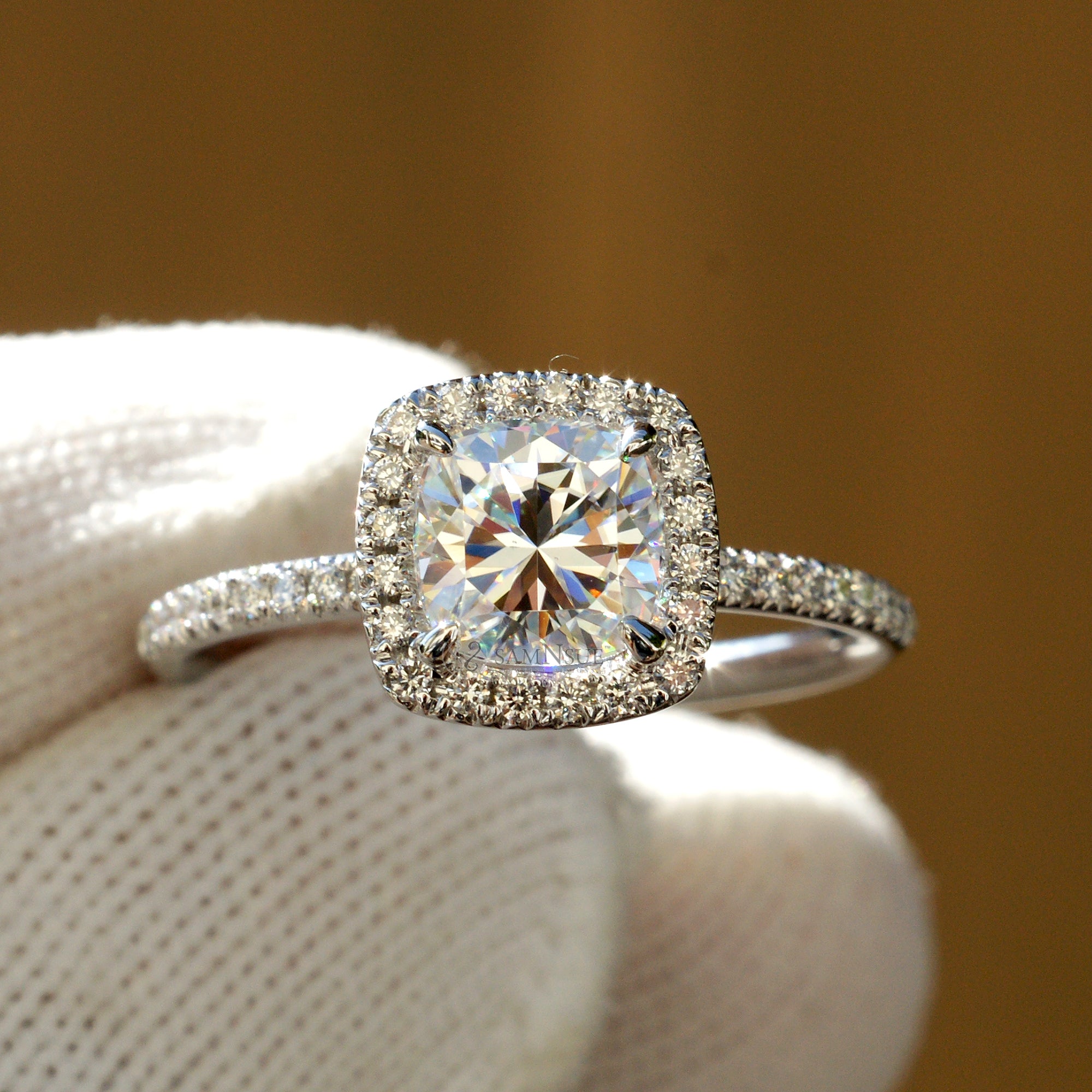The Caitlin Square Cushion Cut Moissanite Ring 18k White Gold