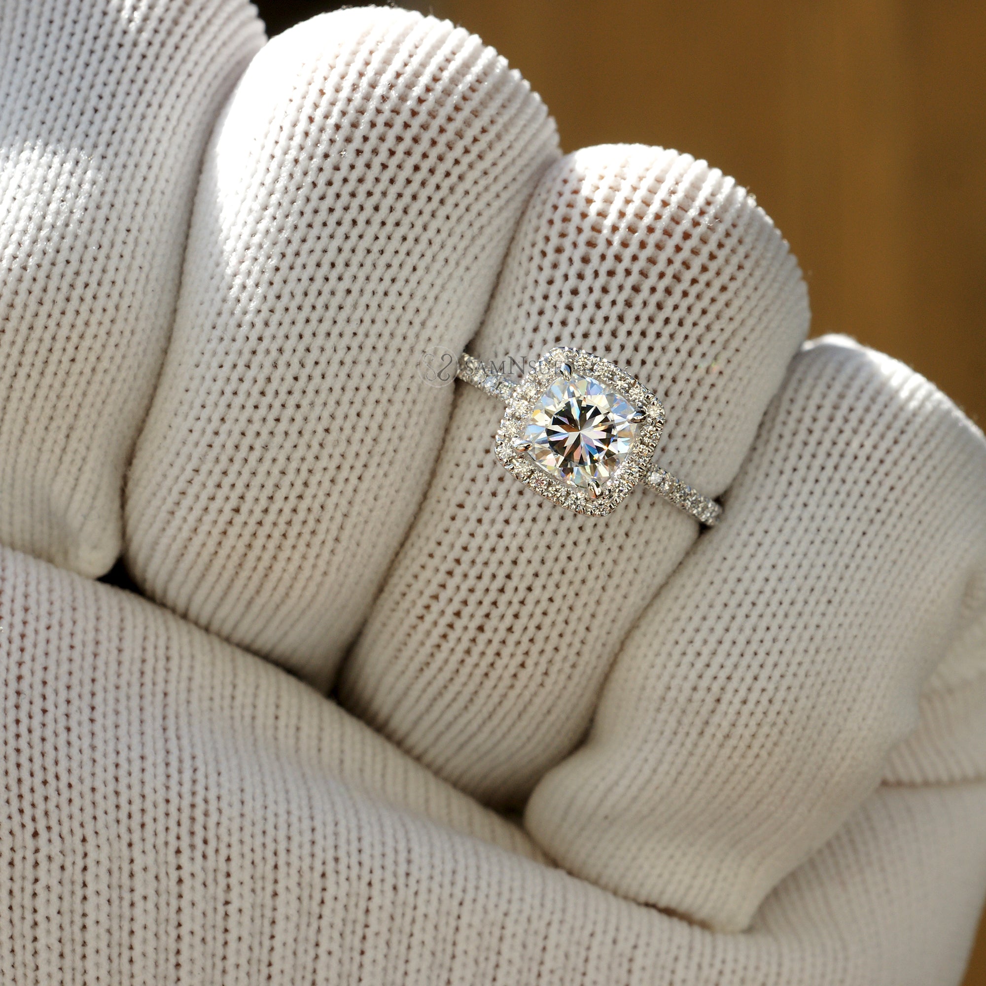 The Caitlin Square Cushion Cut Moissanite Ring 18k White Gold