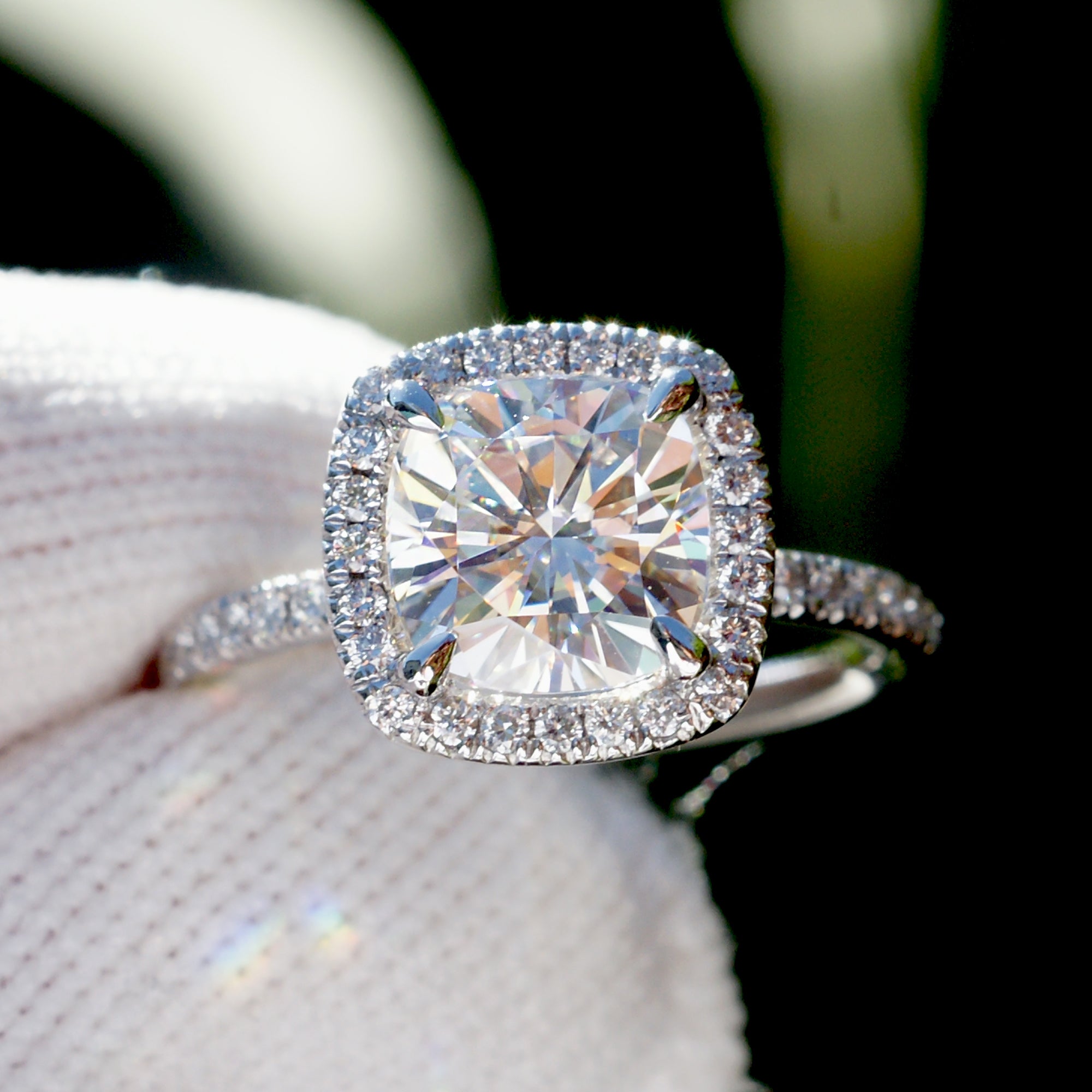 Cushion Cut Moissanite Ring Platinum - The Caitlin (7.5mm)