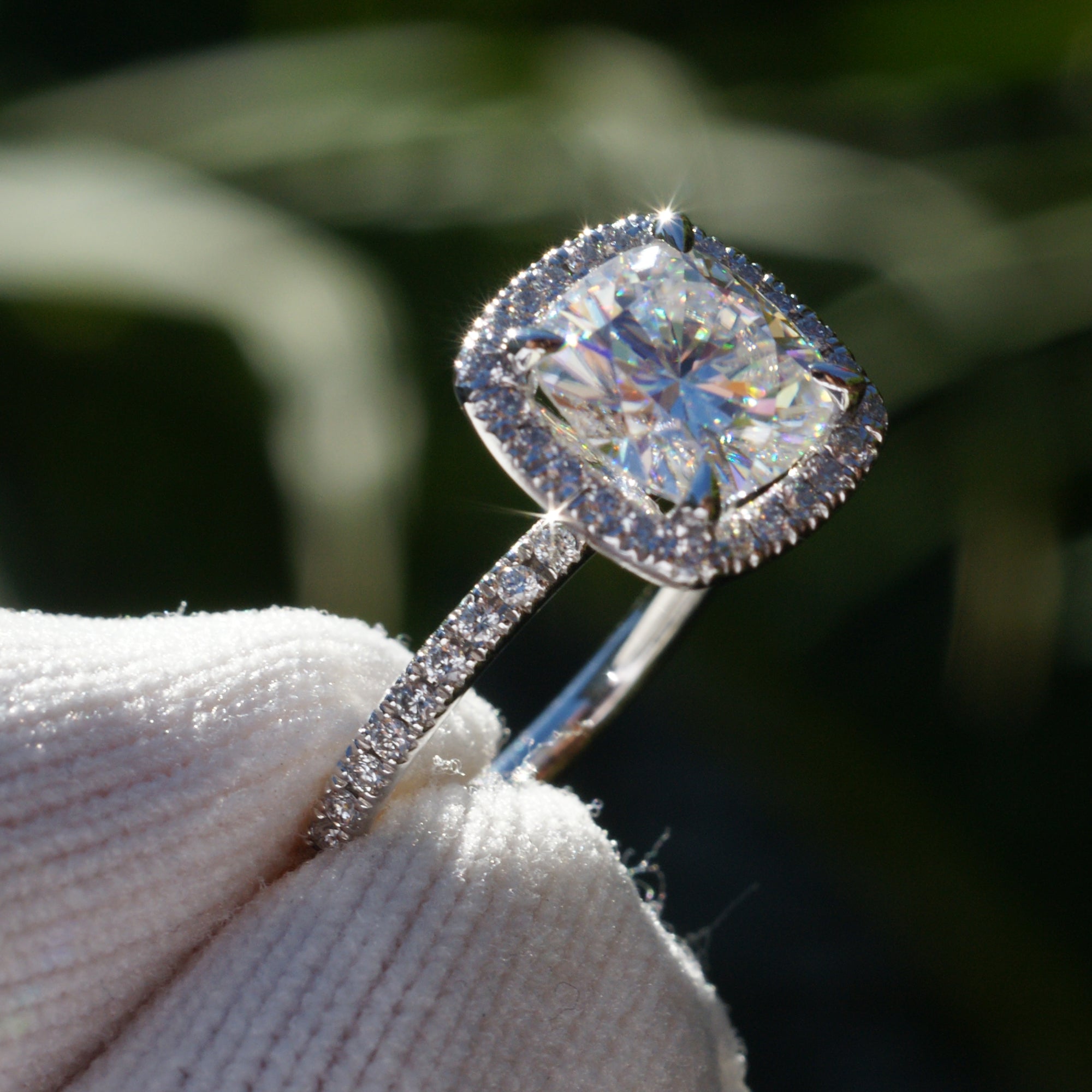 Cushion Cut Moissanite Ring Platinum - The Caitlin (7.5mm)