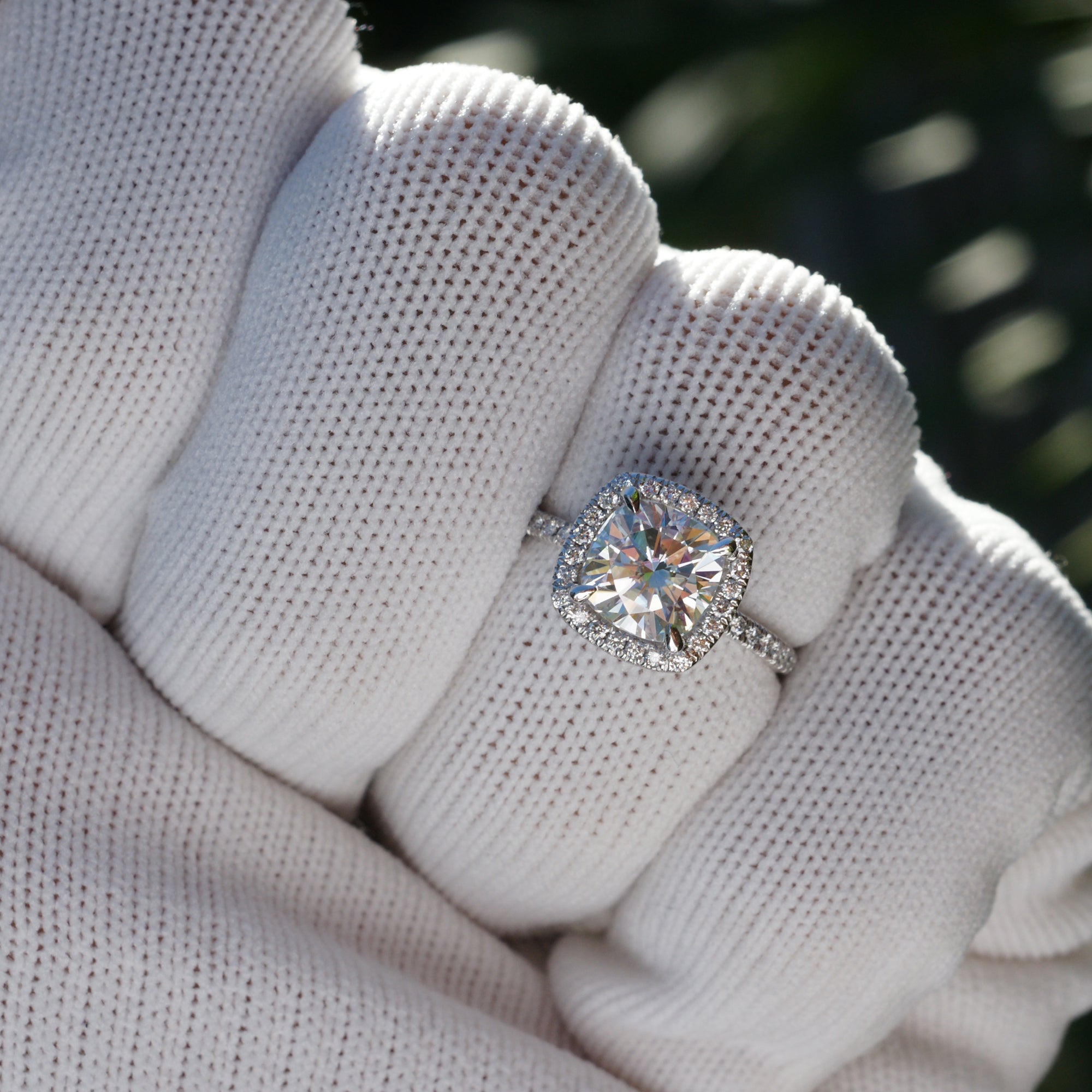 Cushion Cut Moissanite Ring Platinum - The Caitlin (7.5mm)