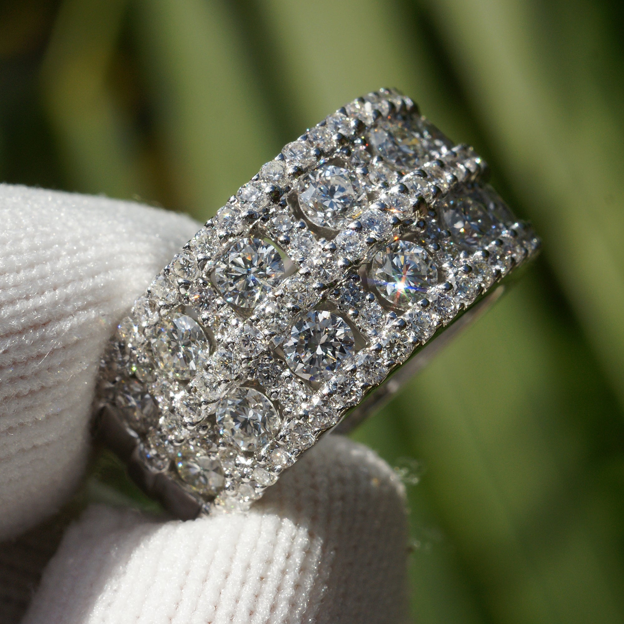 Wide large diamond anniversary wedding band in white gold The Claudette