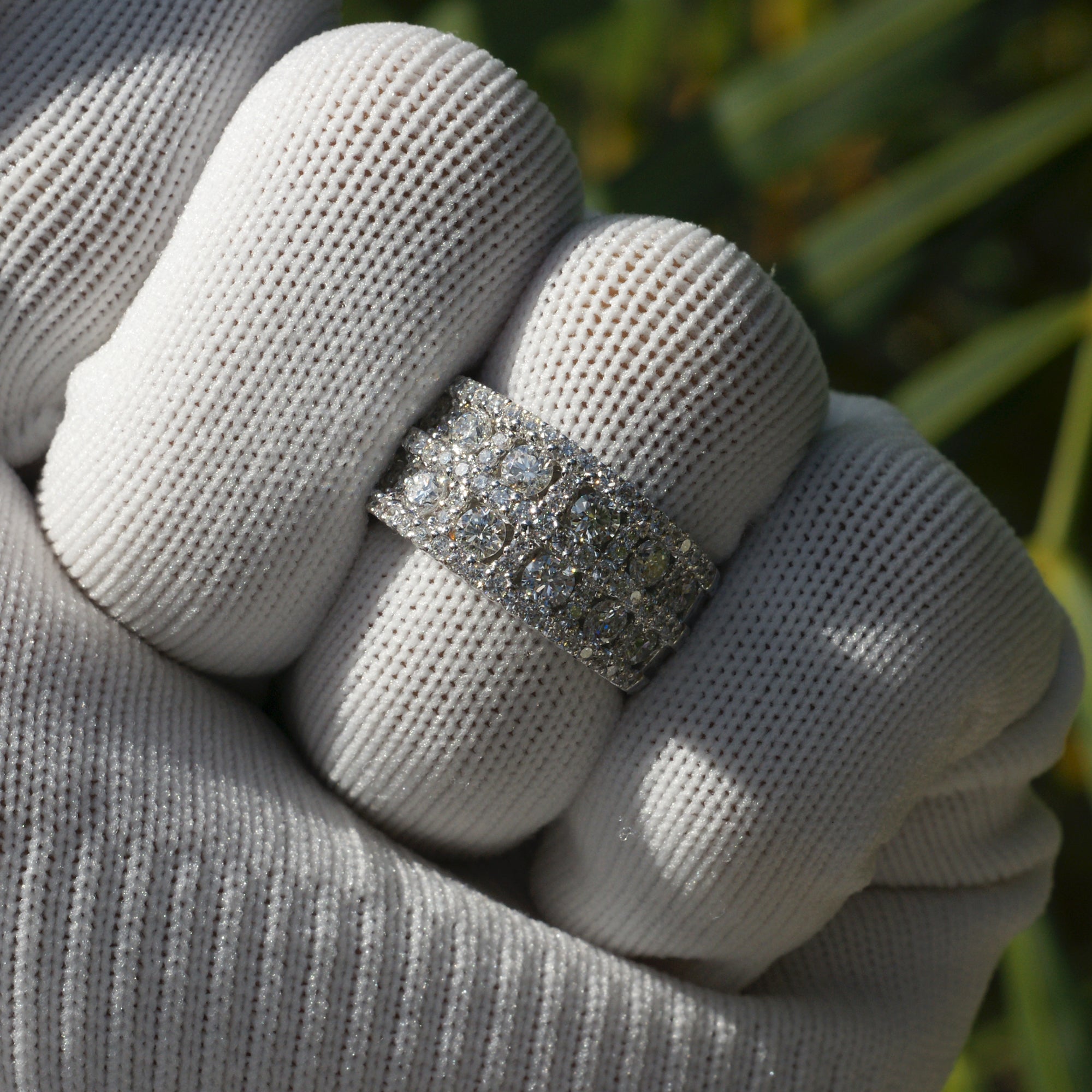 Wide large diamond anniversary wedding band in white gold The Claudette
