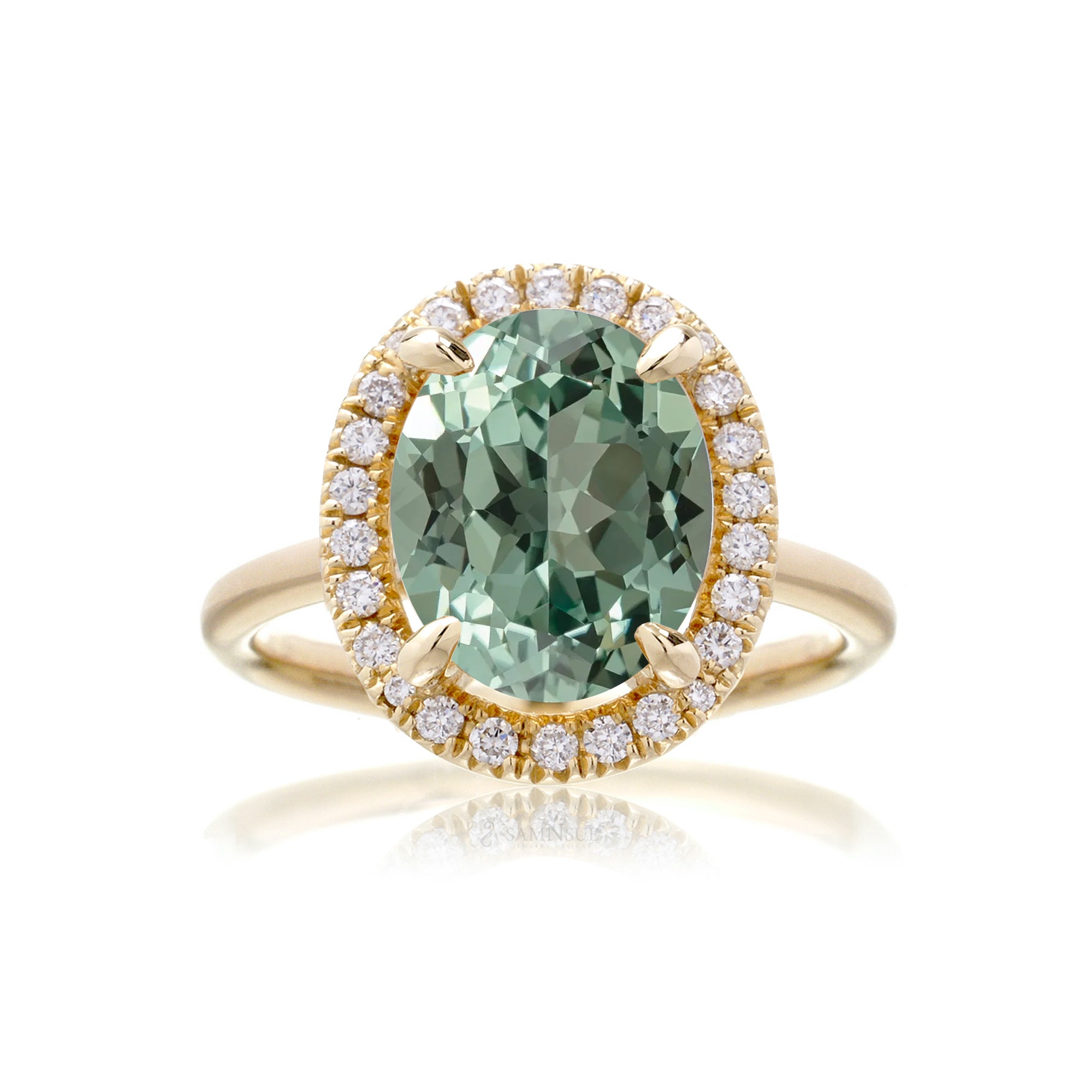 The Drenched Oval Green Sapphire Ring
