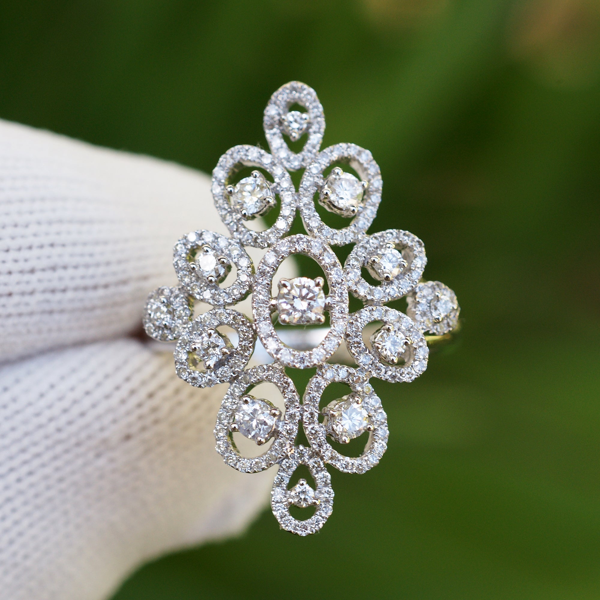 The Ellipse Diamond Halo Right Hand Ring