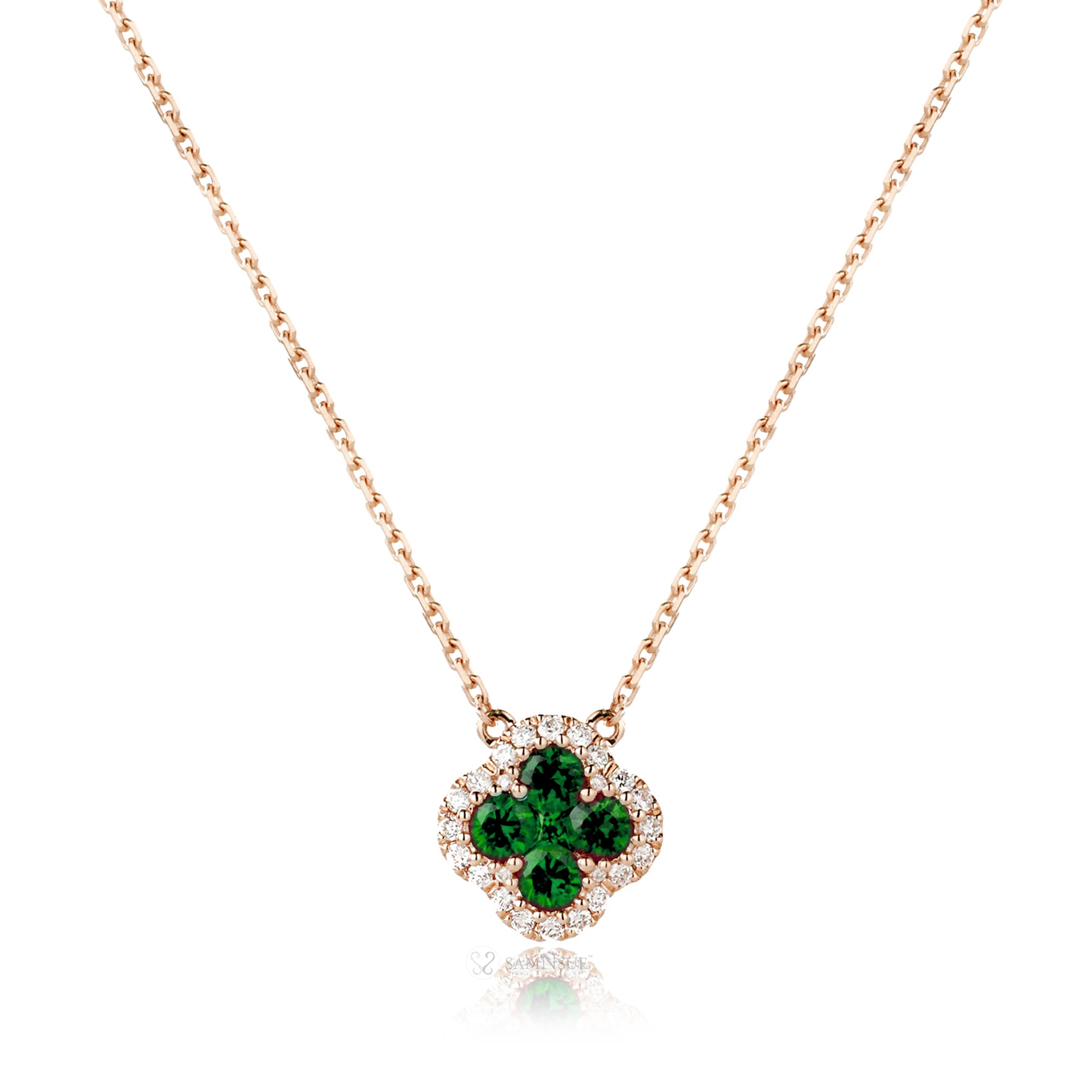 Clover Cluster Emerald Diamond Necklace