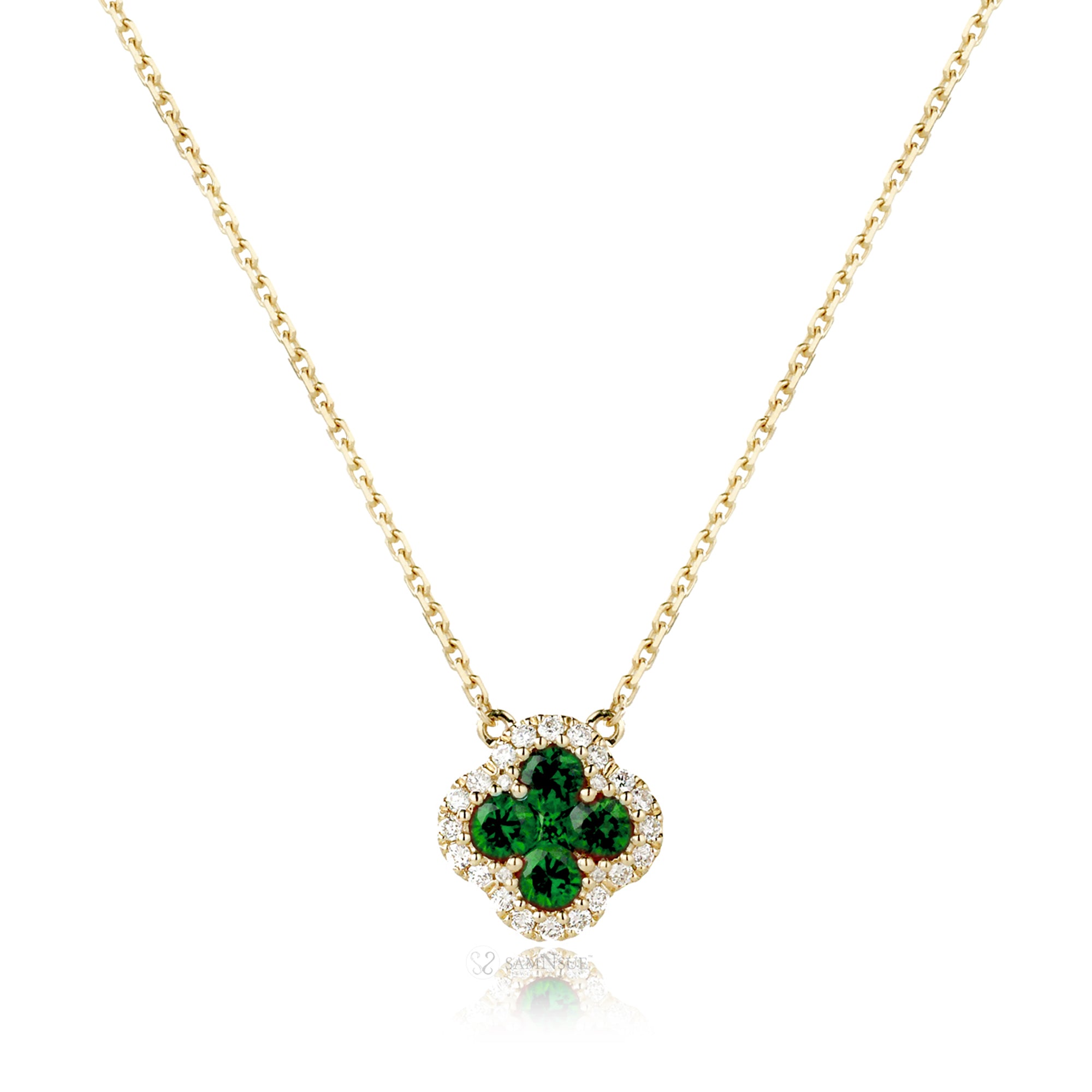 Clover Cluster Emerald Diamond Necklace