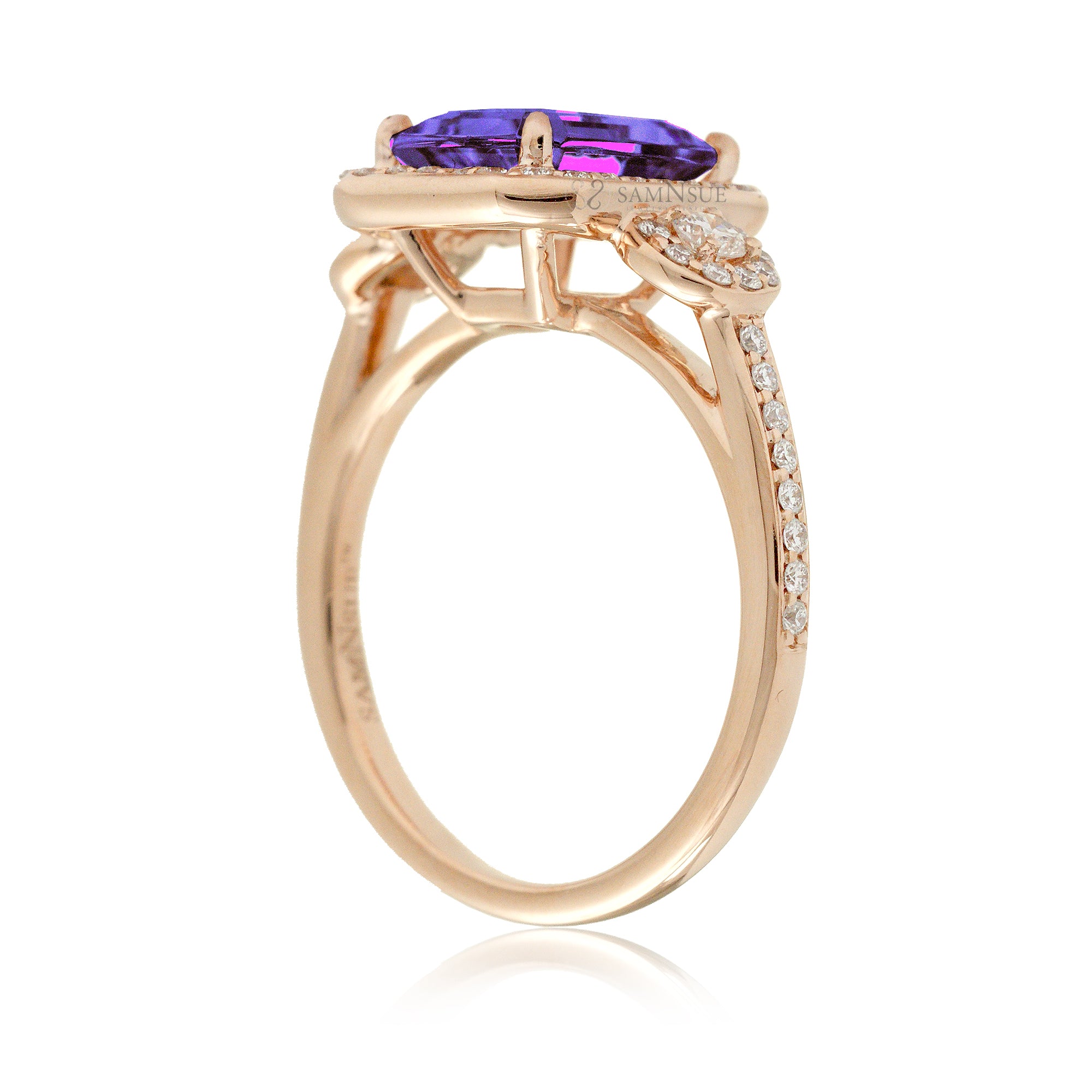Emerald Cut Amethyst Engagement Ring with Diamond Halo