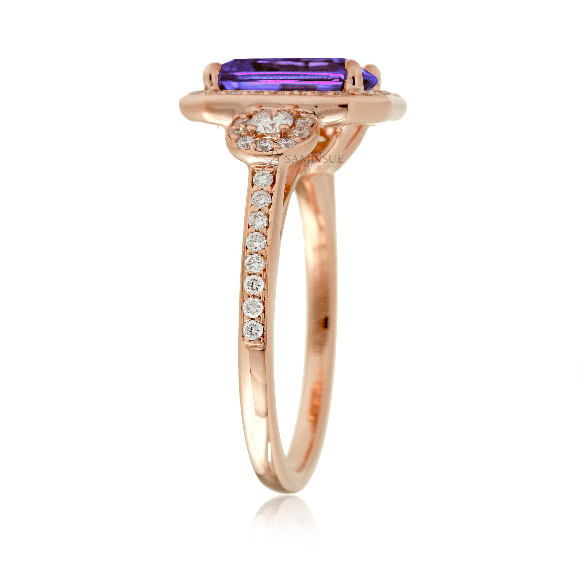 Emerald Cut Amethyst Engagement Ring with Diamond Halo