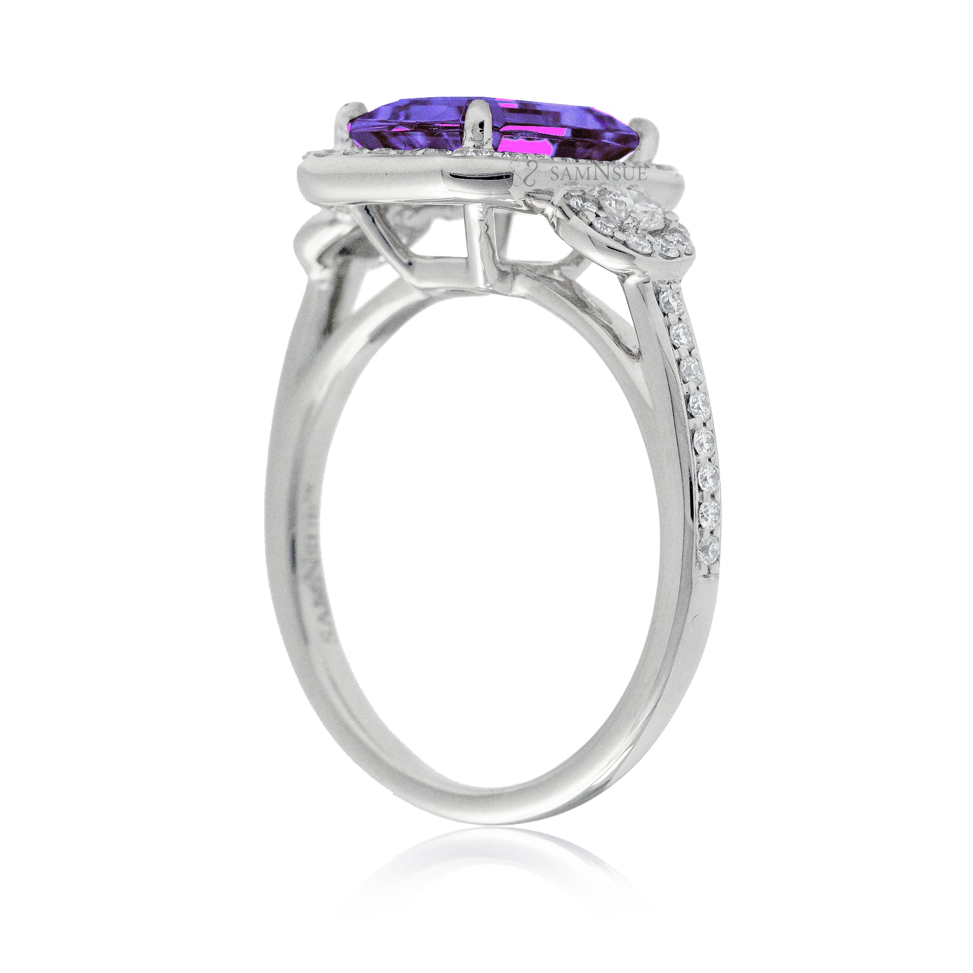 Purple Sapphire or Amethyst Ring – Emerald Cut with Diamond Accents