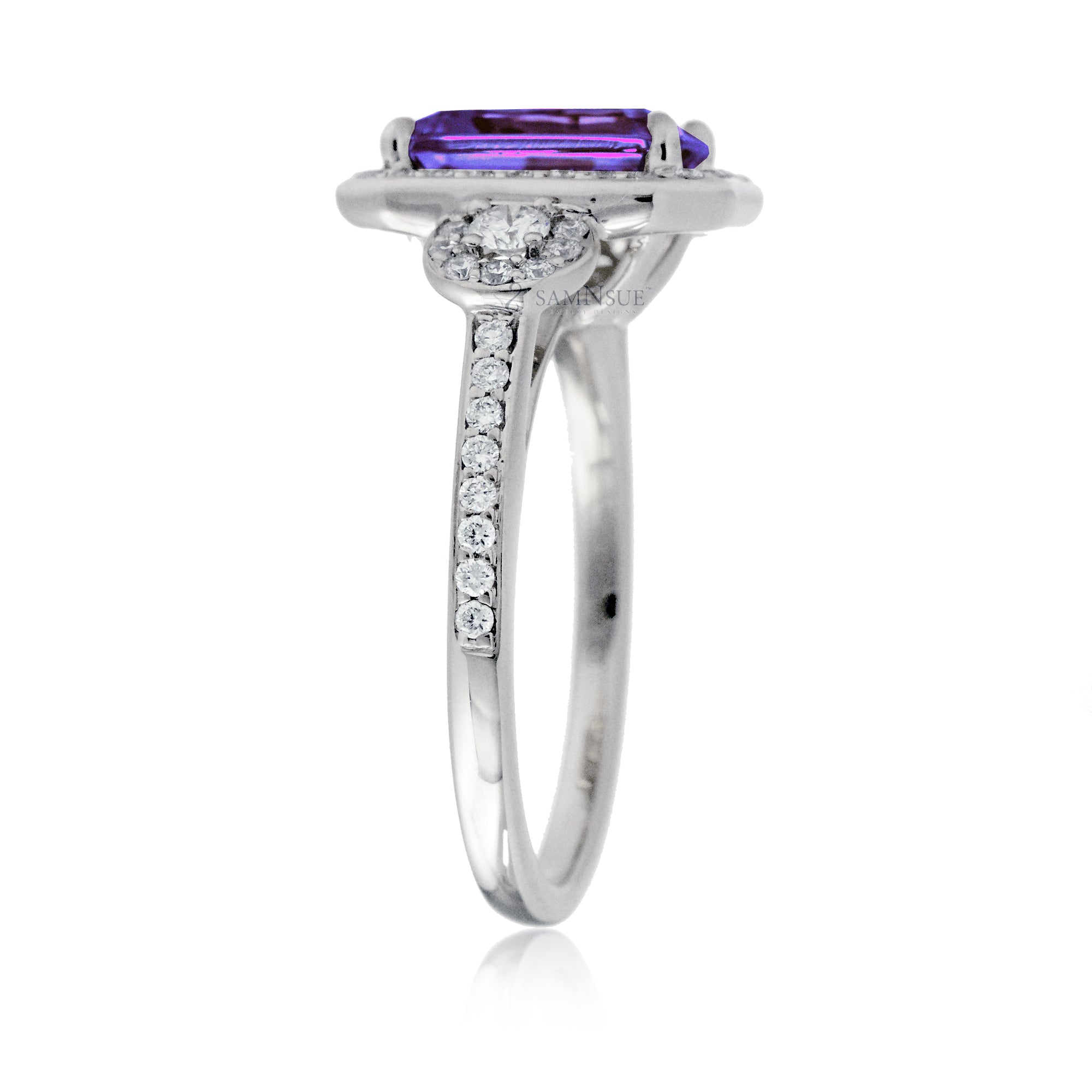 Purple Sapphire or Amethyst Ring – Emerald Cut with Diamond Accents