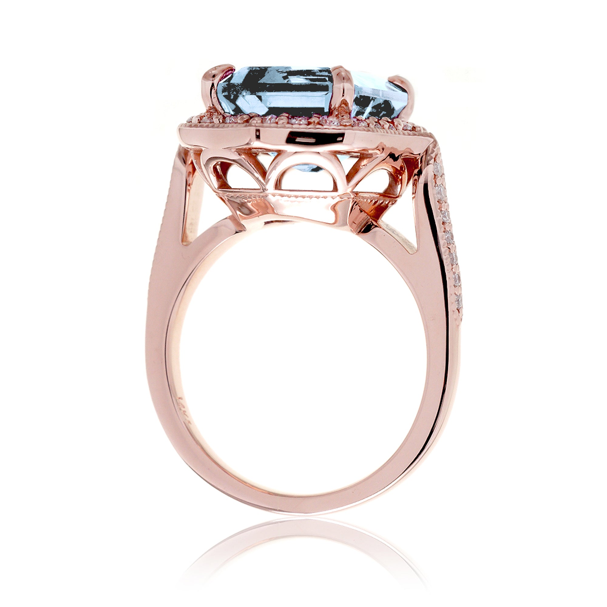 Art Deco Inspired Aquamarine and Diamond Ring in Rose Gold