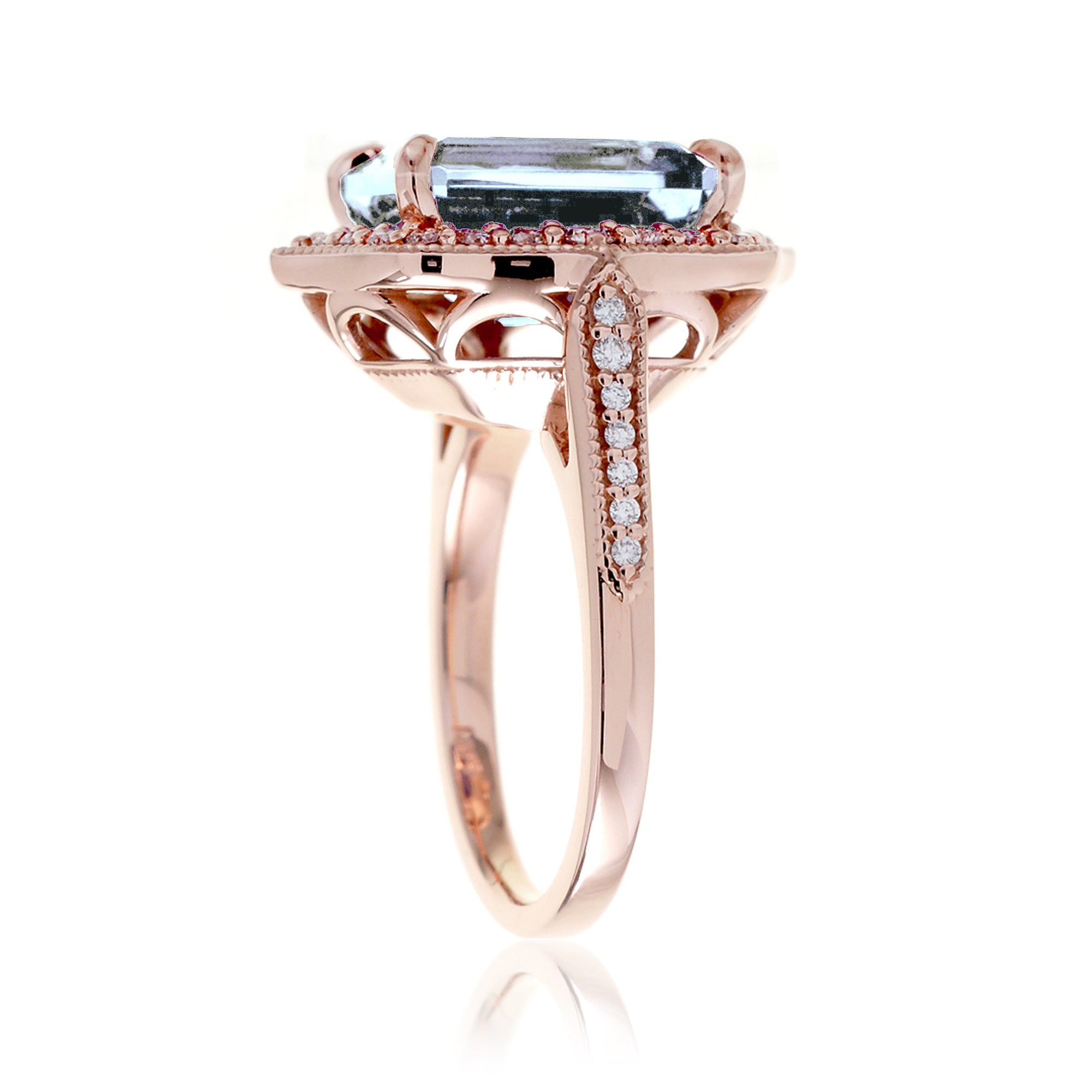 Art Deco Inspired Aquamarine and Diamond Ring in Rose Gold