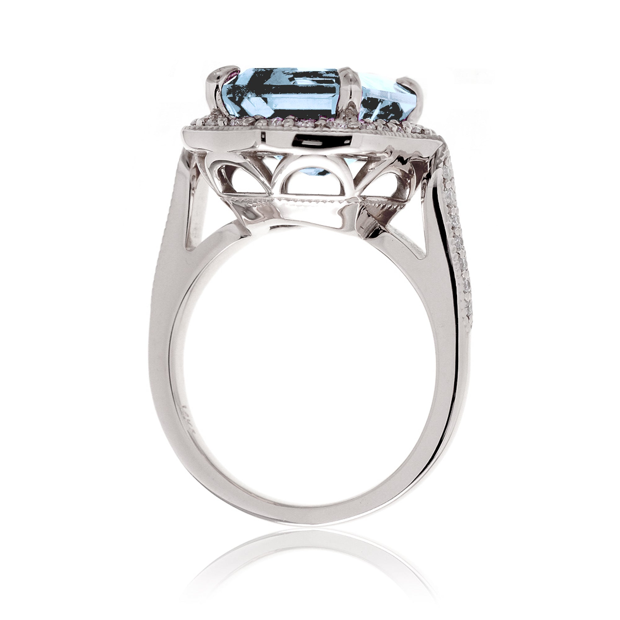 Emerald-Cut Aquamarine and Diamond Ring in White Gold