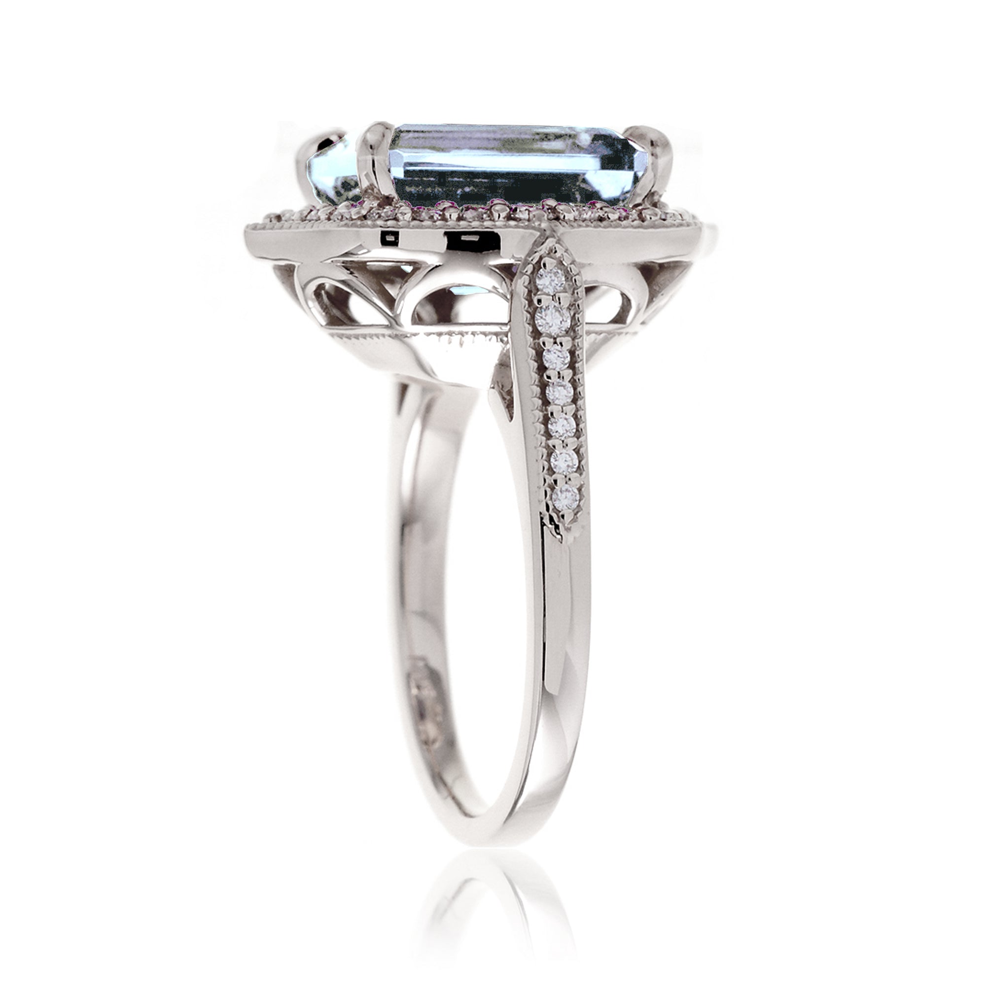 Emerald-Cut Aquamarine and Diamond Ring in White Gold