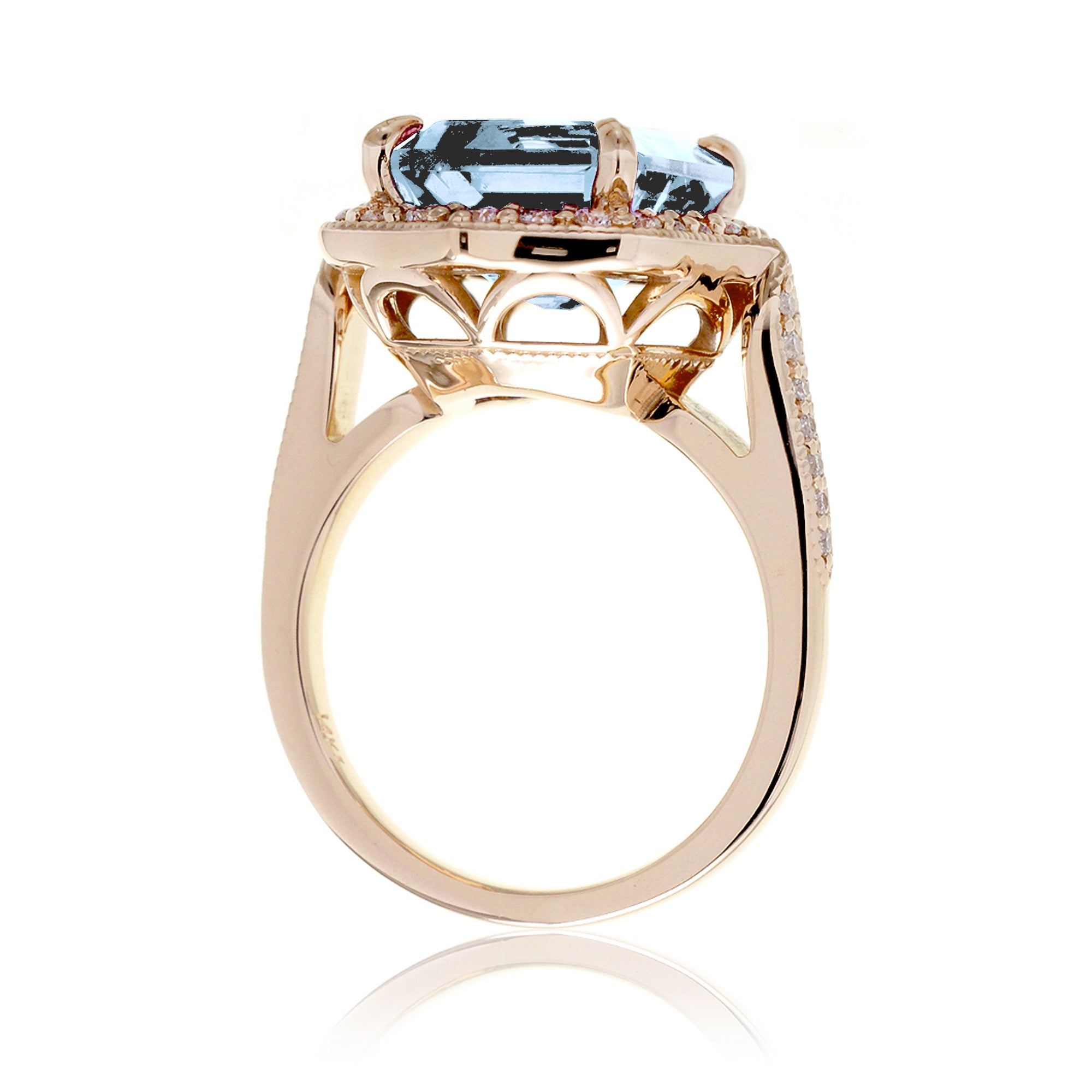 Vintage Aquamarine and Diamond Halo Ring in Yellow Gold