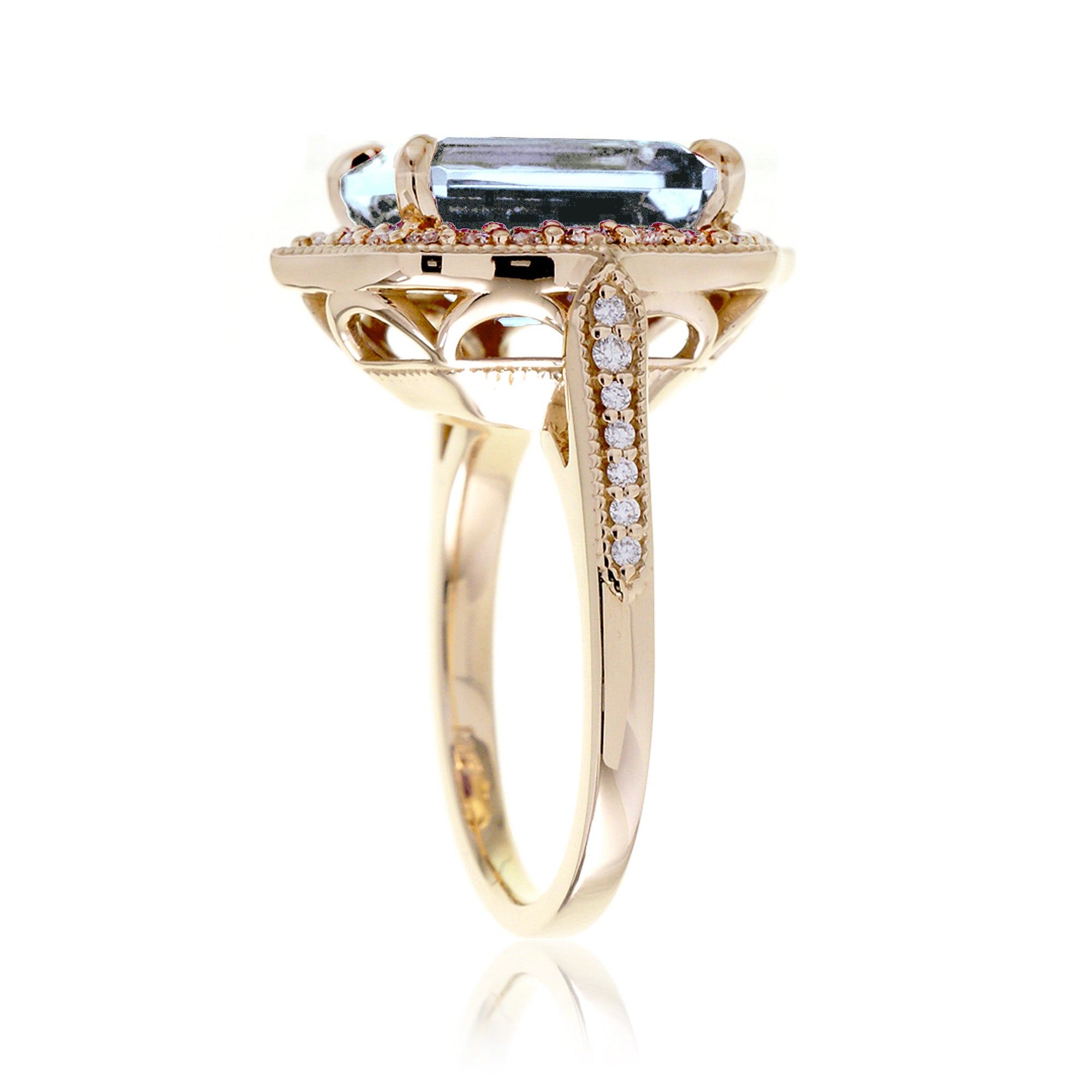 Vintage Aquamarine and Diamond Halo Ring in Yellow Gold