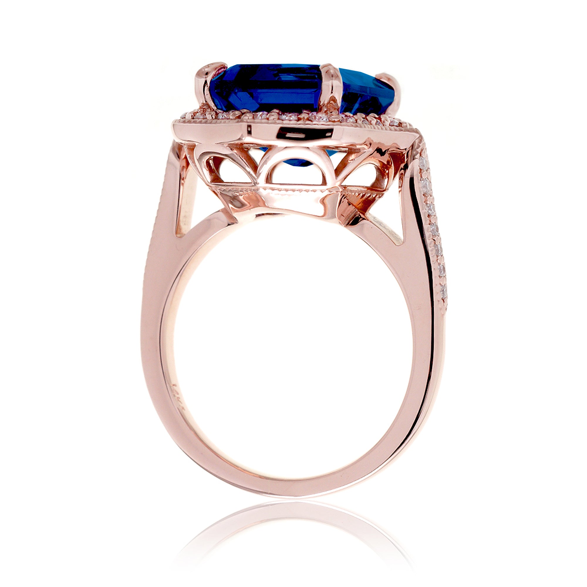 Art Deco Inspired Blue Sapphire and Diamond Ring in Rose Gold