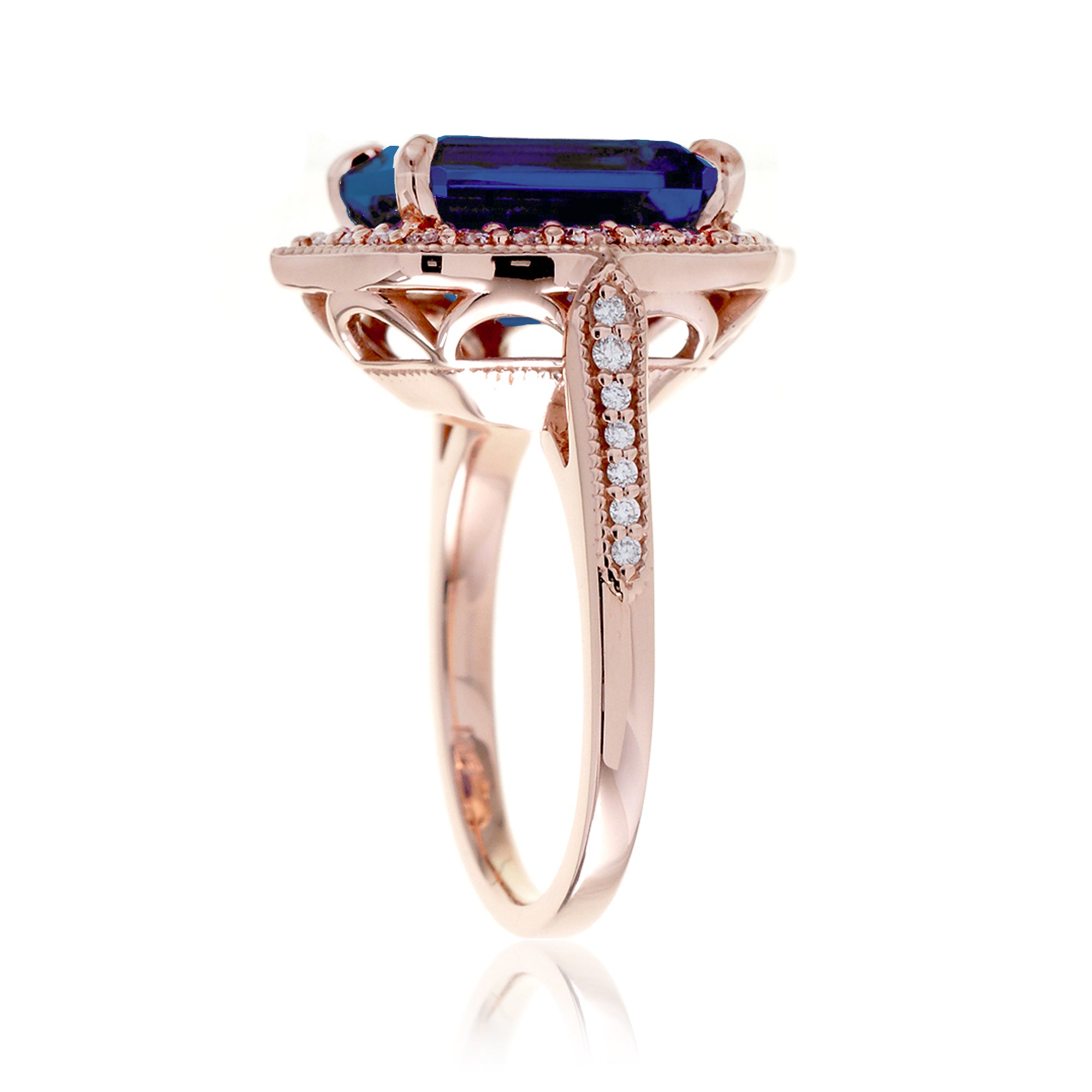 Art Deco Inspired Blue Sapphire and Diamond Ring in Rose Gold