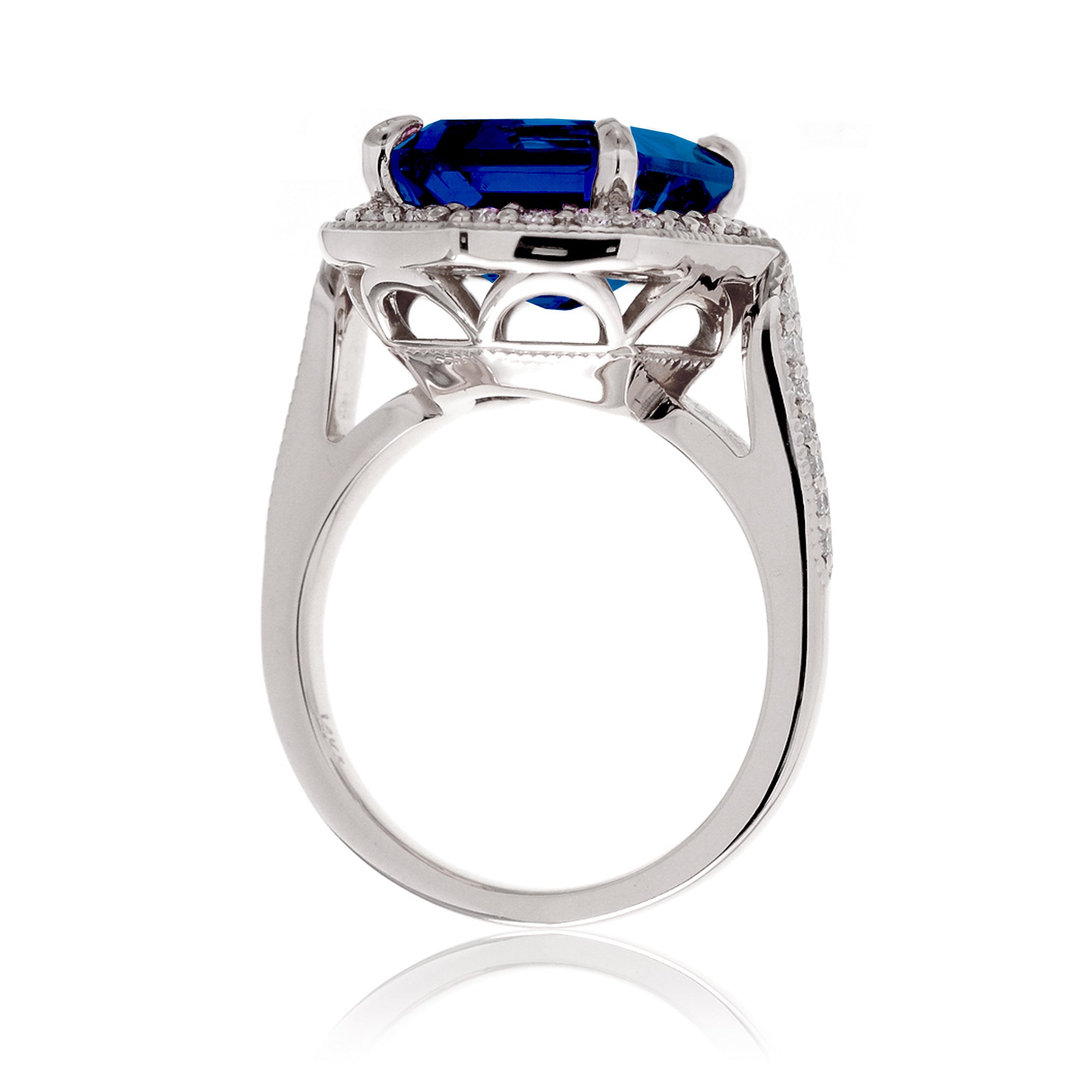 Emerald-Cut Blue Sapphire and Diamond Ring in White Gold