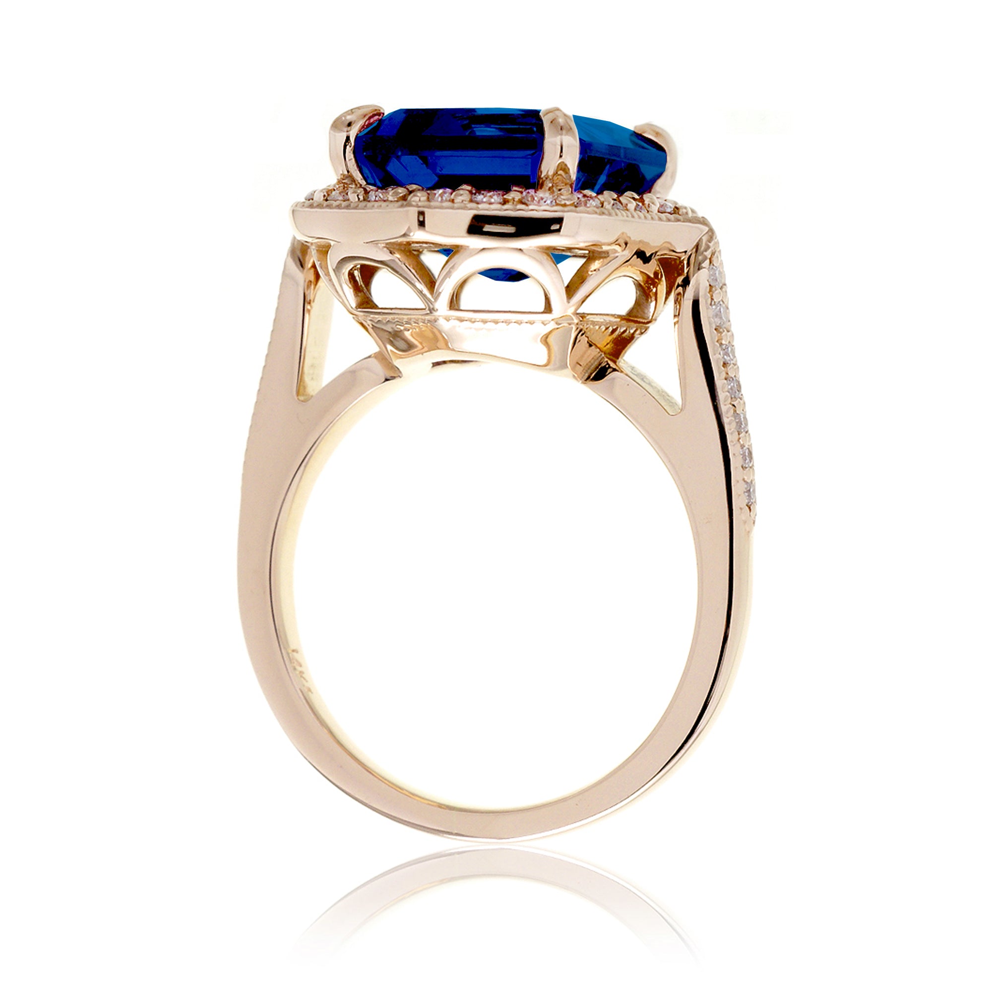 Vintage Blue Sapphire Diamond Halo Ring in Yellow Gold