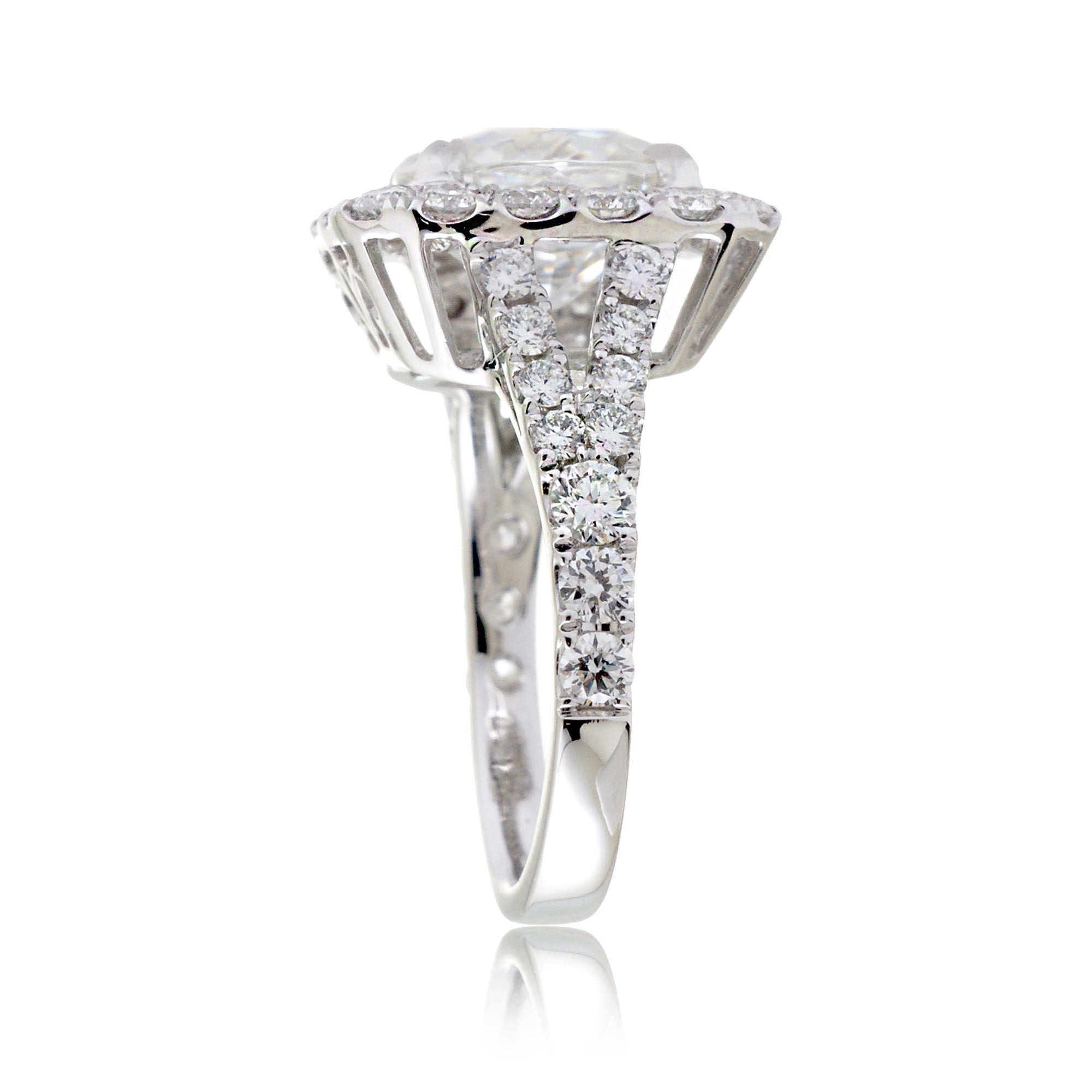 Ethical Emerald-Cut Diamond Engagement Ring with Halo and Split Band – The Meghan in White Gold