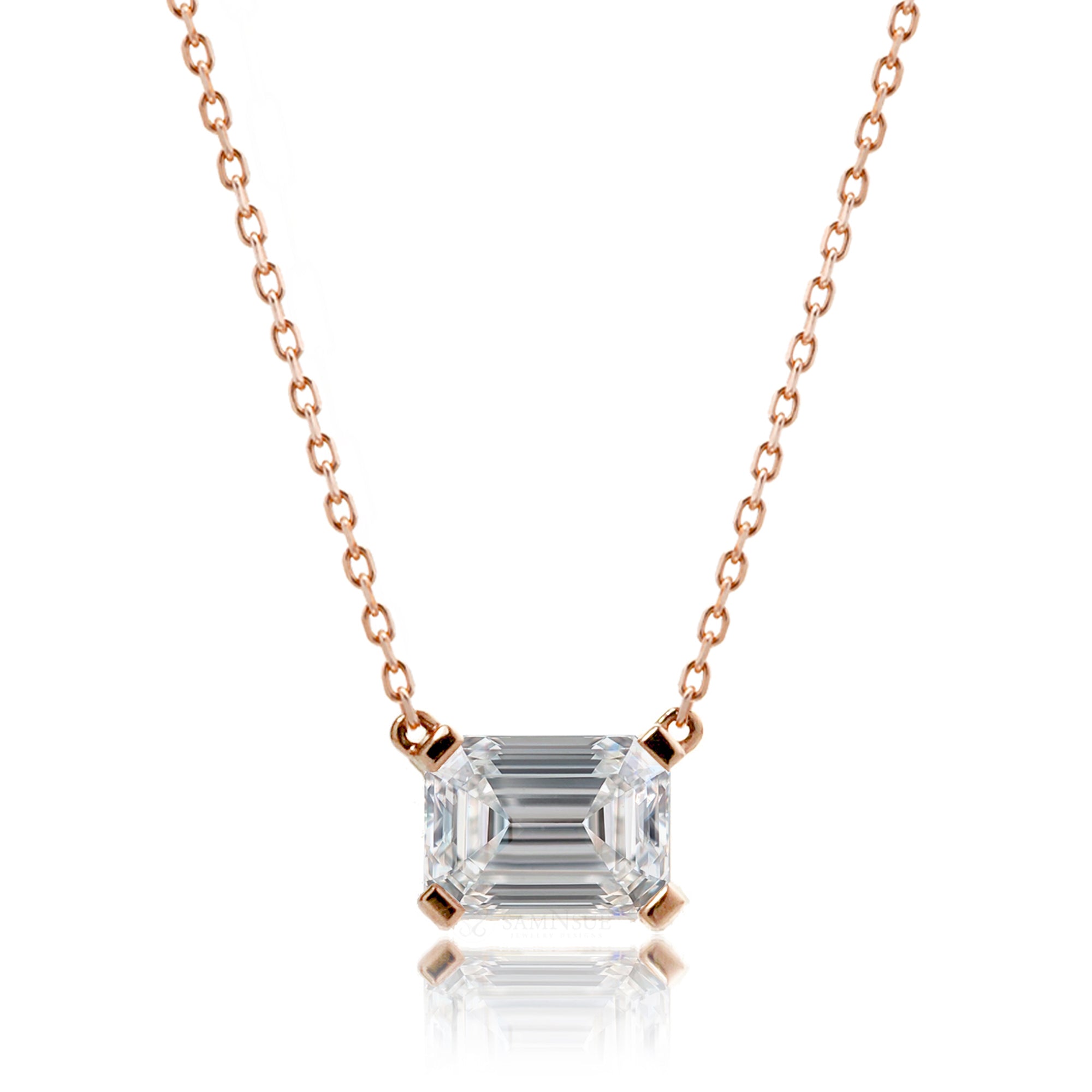 Emerald Cut Diamond Solitaire Necklace (Lab-Grown)