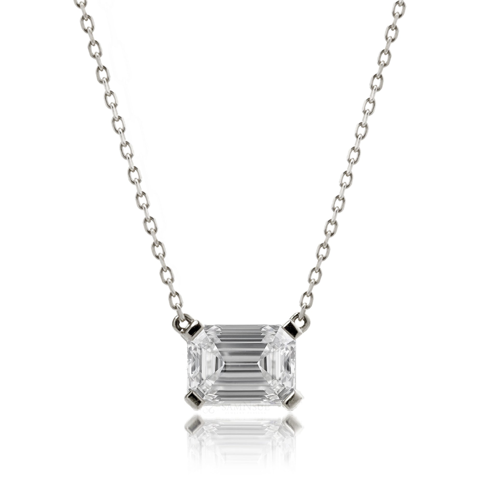 Emerald Cut Diamond Solitaire Necklace (Lab-Grown)